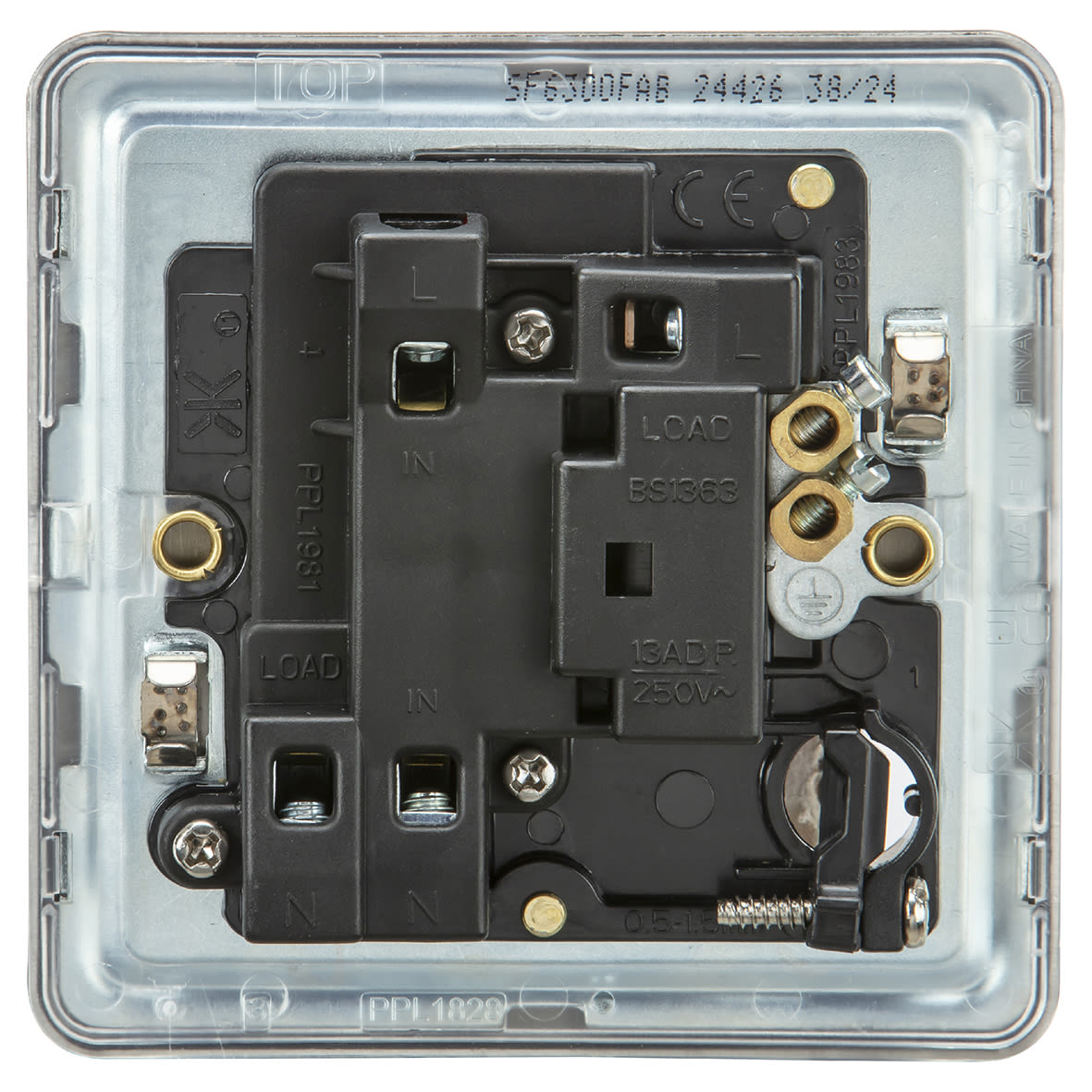 13A 1 Gang Screwless Flat Plate Switched Fused Spur & Neon & Flex Outlet - Ant Brass - view 2