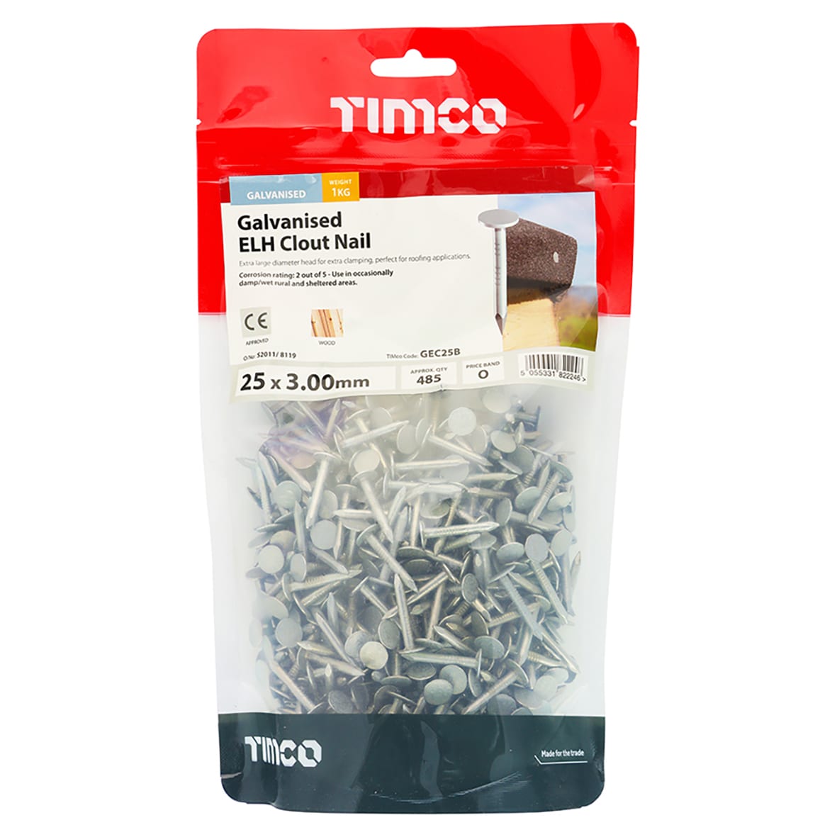 Galvanised ELH Clout Nail - 3.0 x 25mm - 1kg Pack - view 2