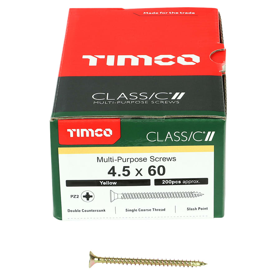Classic Pozi Countersunk Wood Screws - 4.5 x 60mm - Yellow Zinc - Pack of 200 - view 3