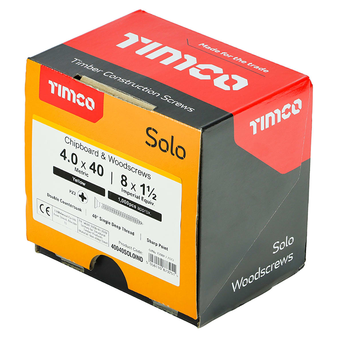 Solo Chippy Pozi Countersunk Wood Screws - 4.0 x 40mm - Yellow Zinc - Pack of 1000 - view 4