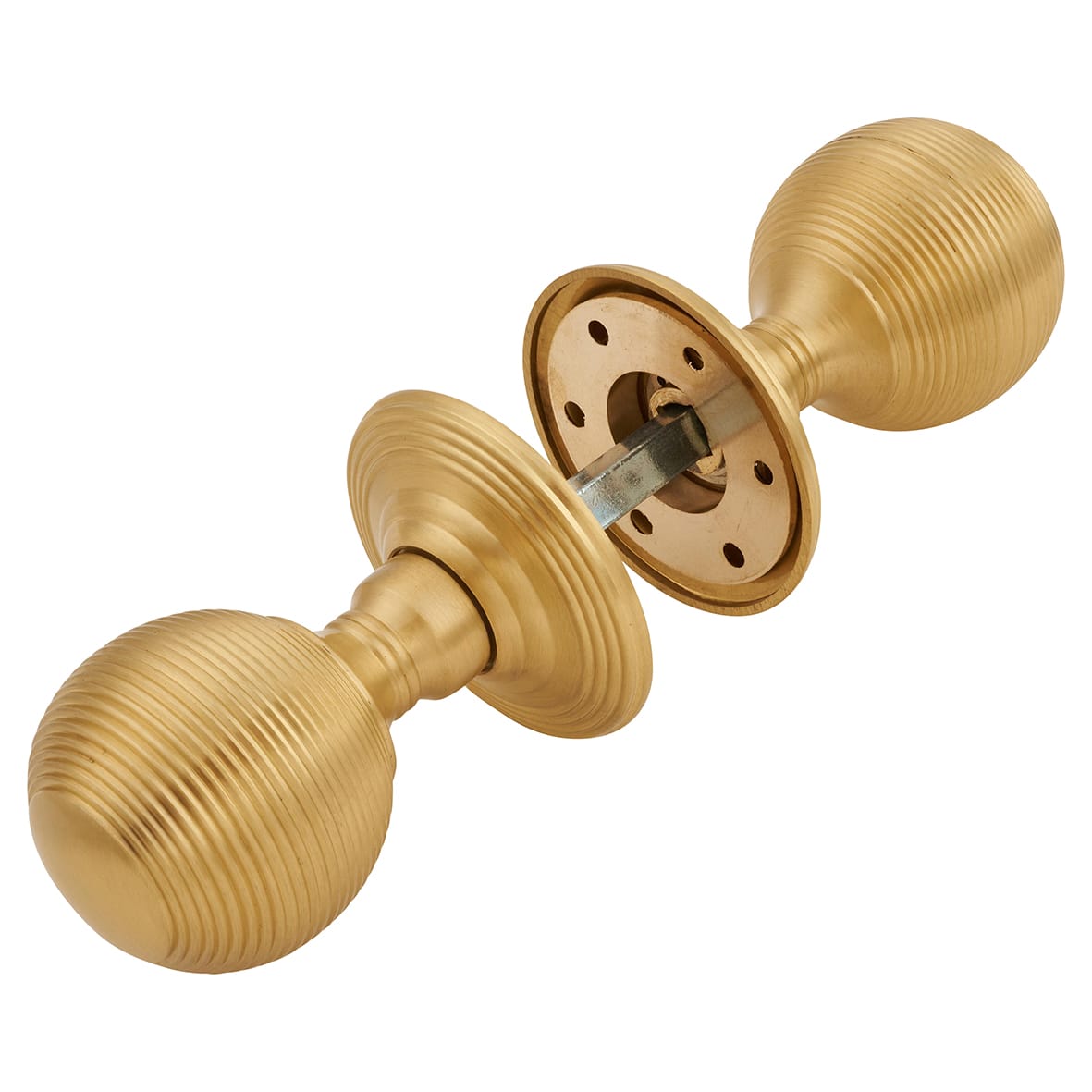 Satin Brass Beehive Mortice Door Knob - 60mm Rose Diameter - view 3