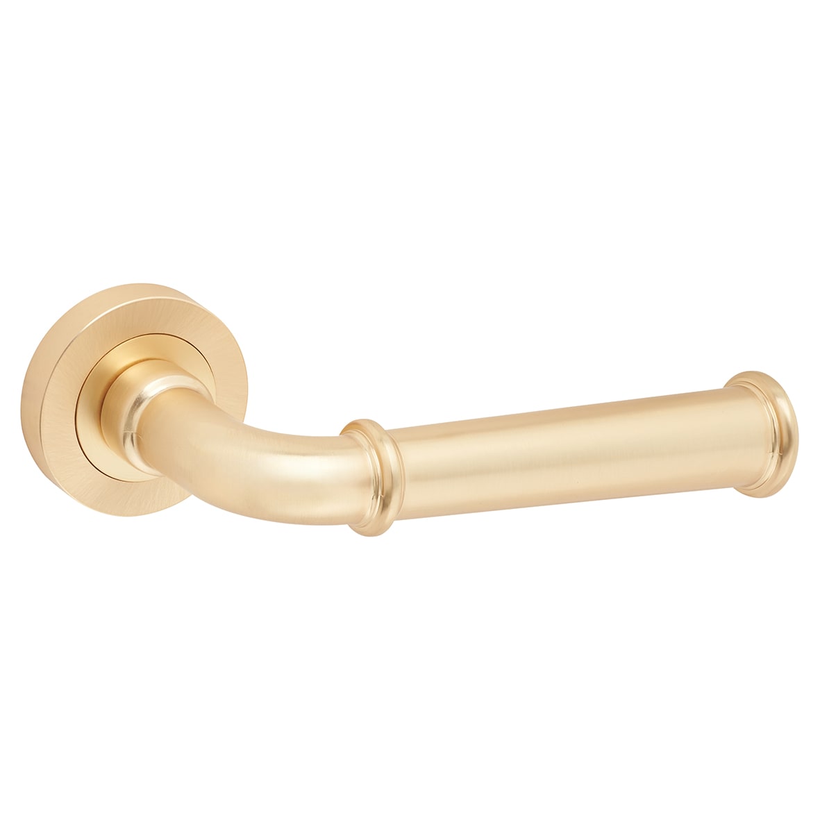 Satin Brass Fire Rated Door Handles on Round Rose - Classic Range - view 2