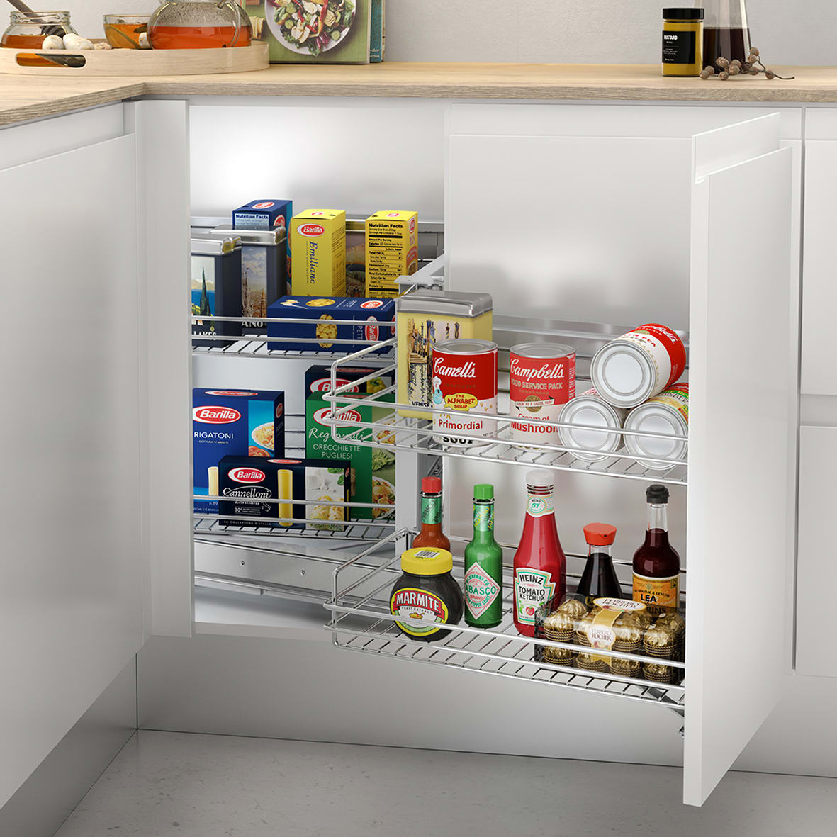 Supra Mec Corner Pull Out Organiser - Cabinet Width 862mm - Left Hand - Chrome - view 2