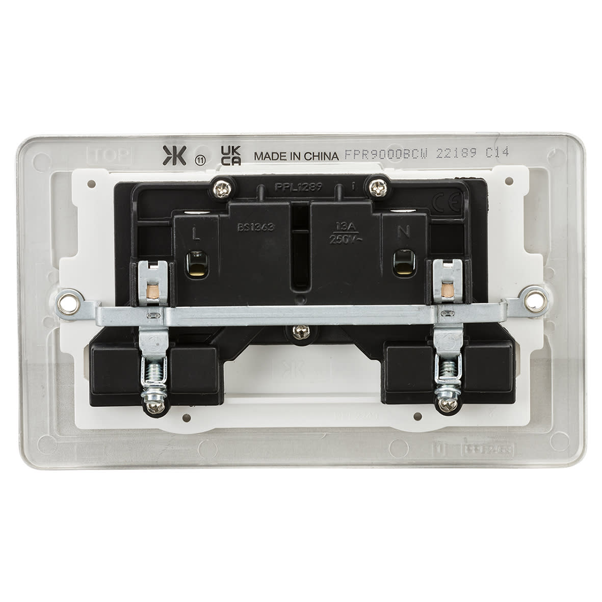 13A 2 Gang DP Switched Socket with Twin Earths - Brushed Chrome with White Insert - view 4