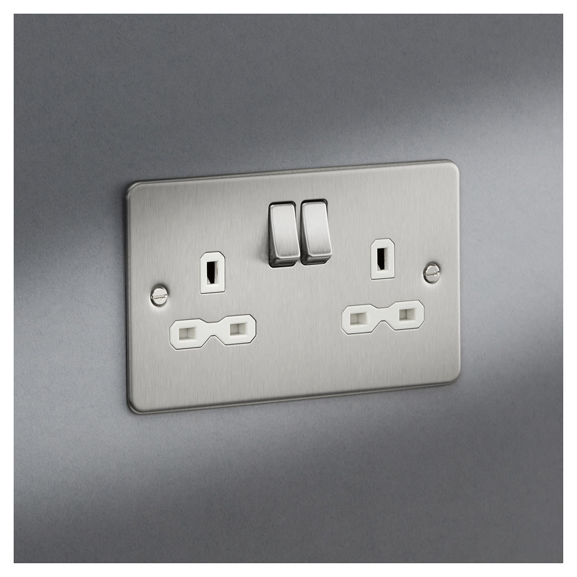 13A 2 Gang DP Switched Socket with Twin Earths - Brushed Chrome with White Insert - view 5