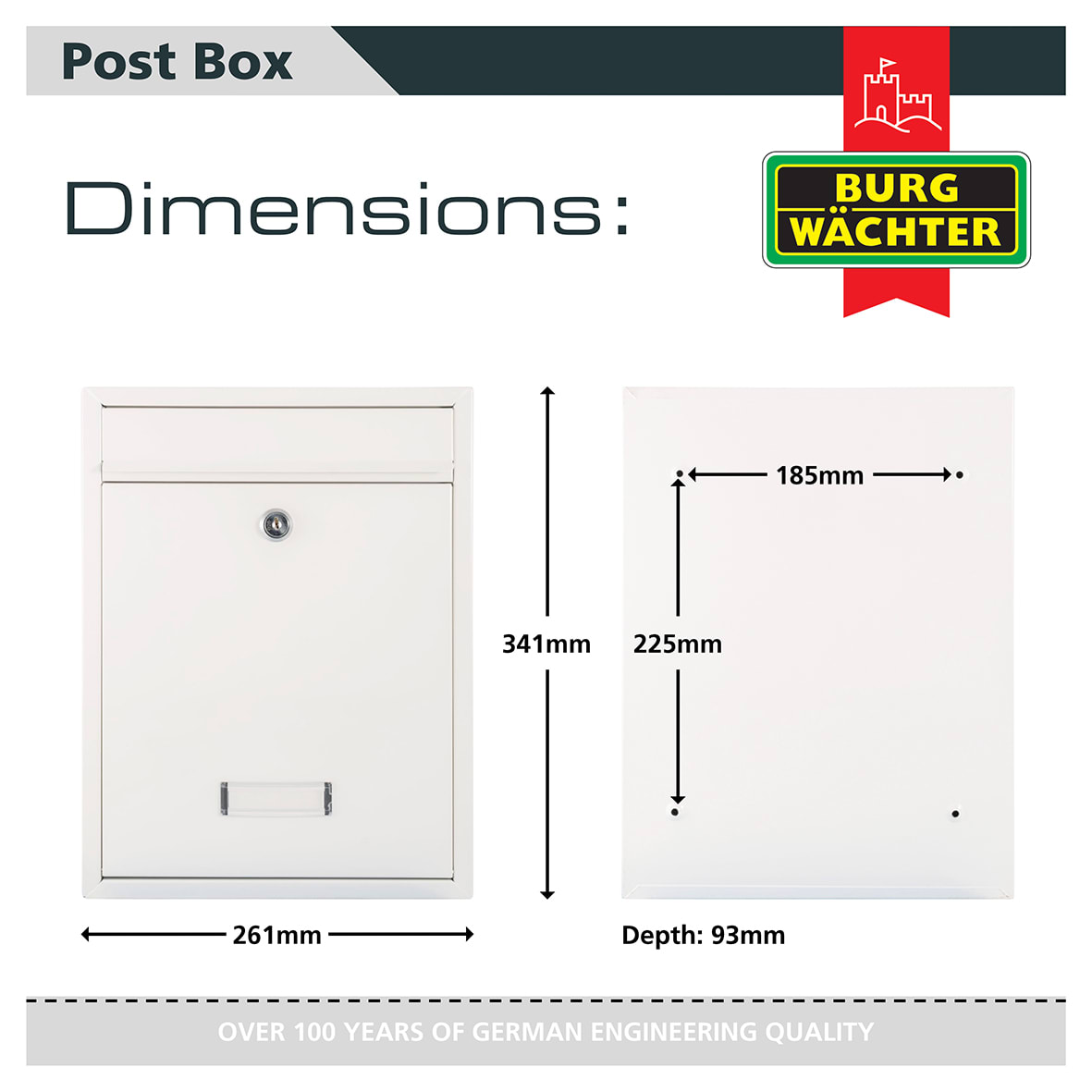 Trent Mailbox - 260 x 340 x 88mm - White - view 4