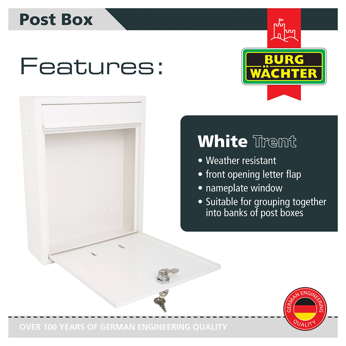 Trent Mailbox - 260 x 340 x 88mm - White - view 6