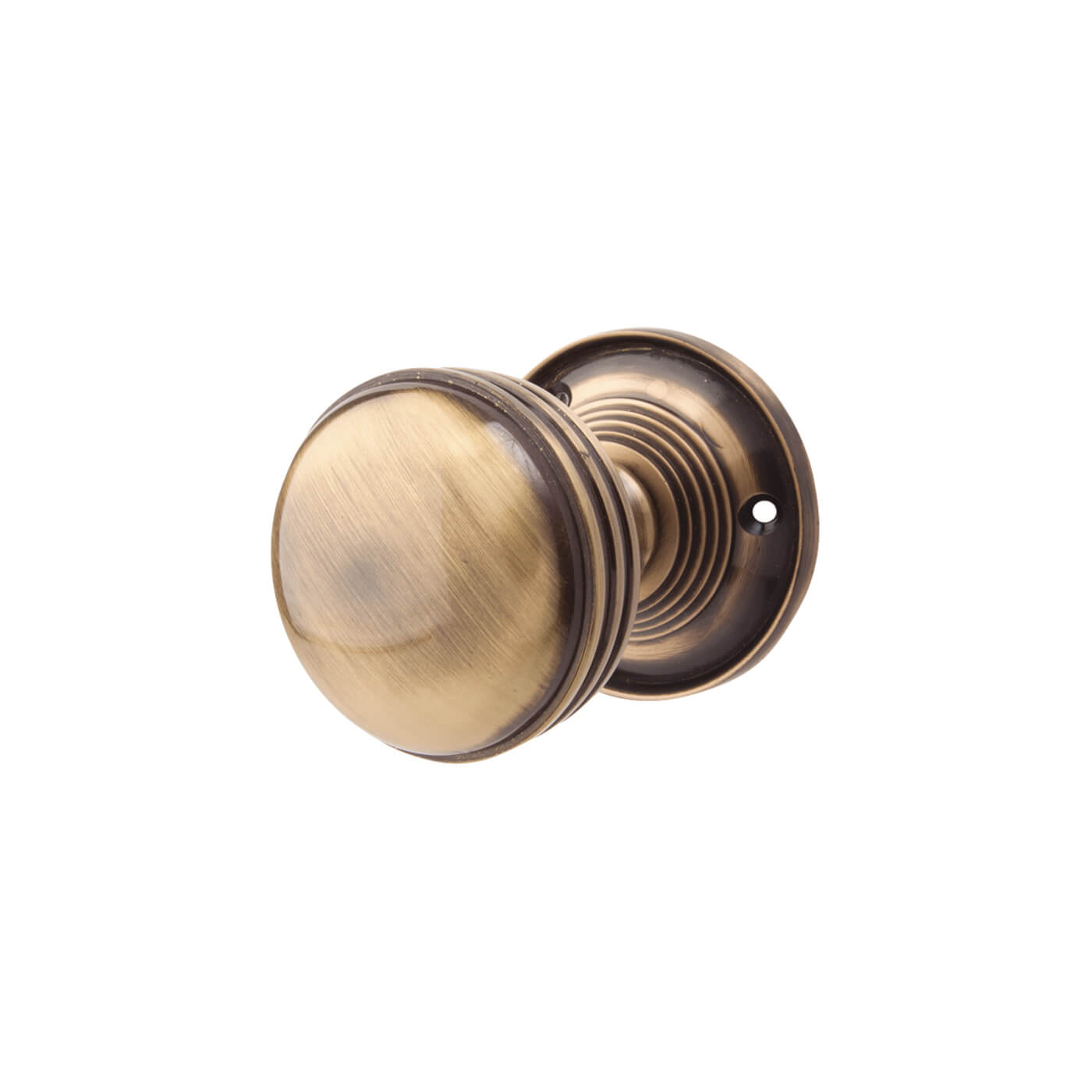 Antique Brass Ringed Mortice Door Knob - 65mm Rose Diameter - view 2