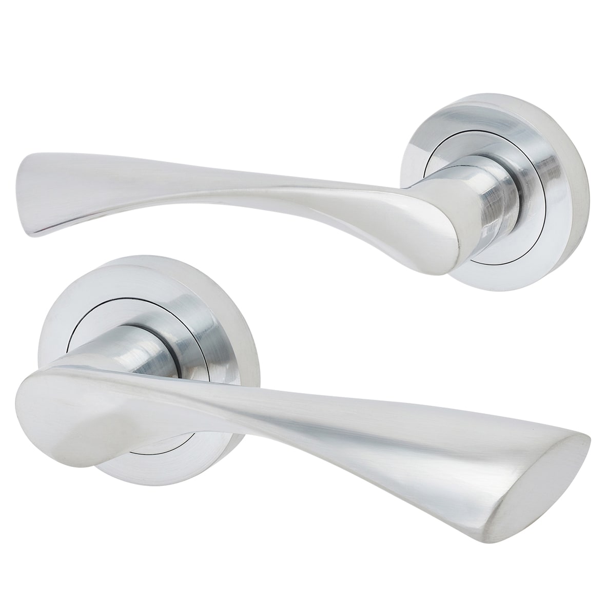 Satin Chrome Bathroom Lock Door Handles on Rose Pack - Knightsbridge Range - view 2