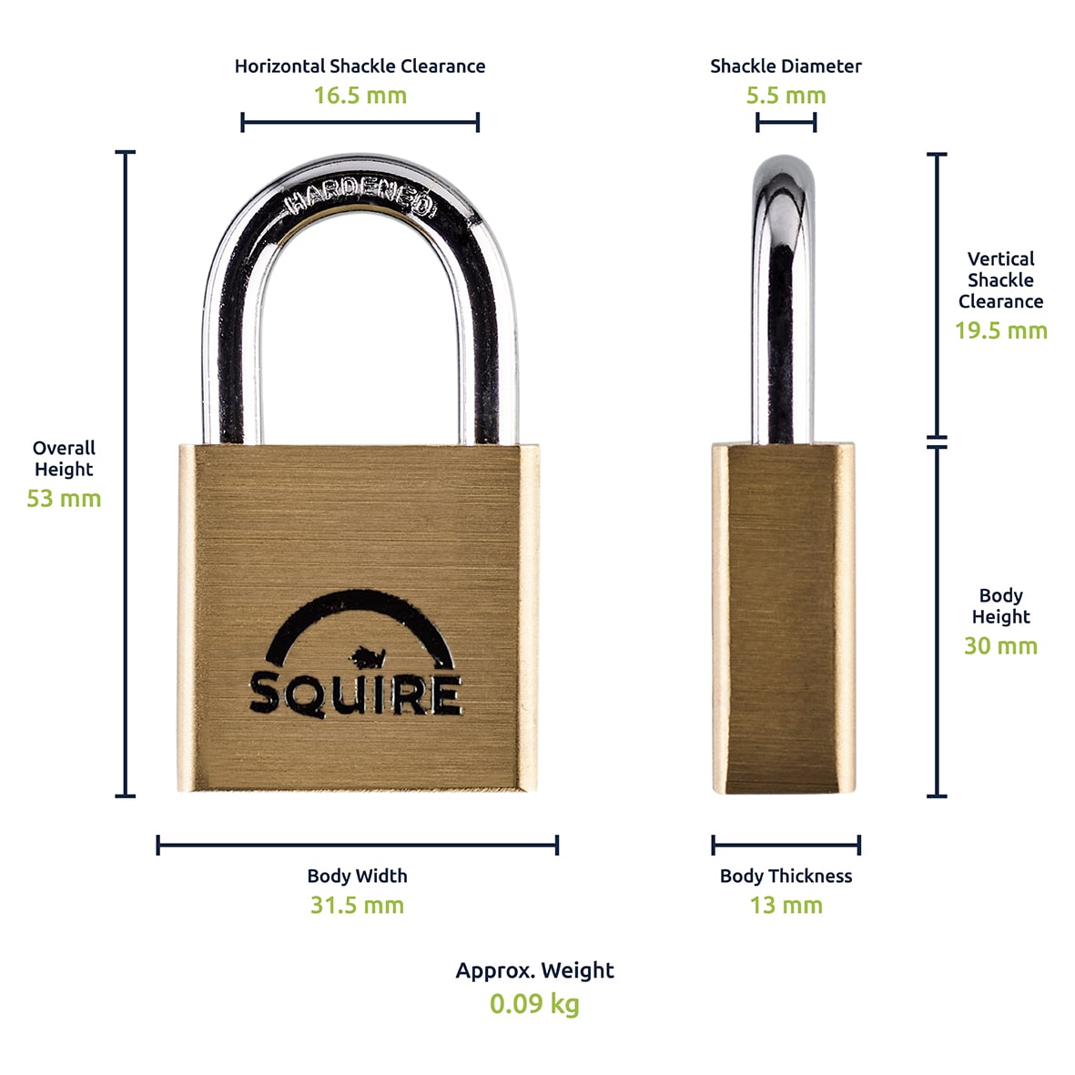 Lion Open Shackle Padlock - 30mm Body - 19.5 x 16.5mm Shackle - Brass - view 5