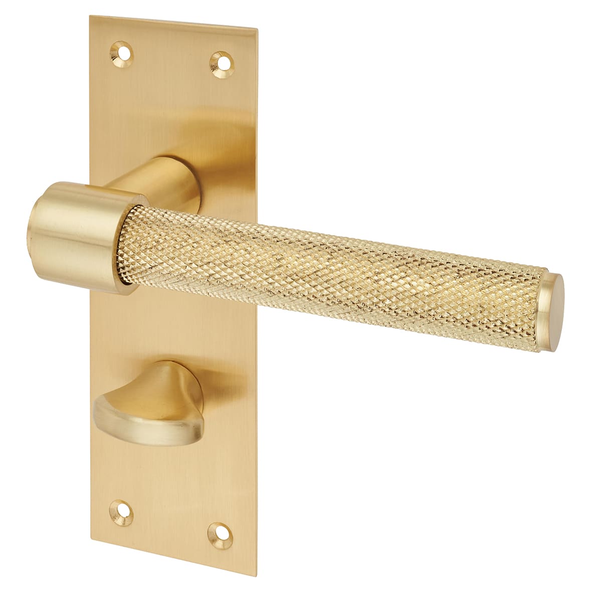 Satin Brass Knurled Bathroom Door Handles - Loxley Range - 150 x 50mm - view 2