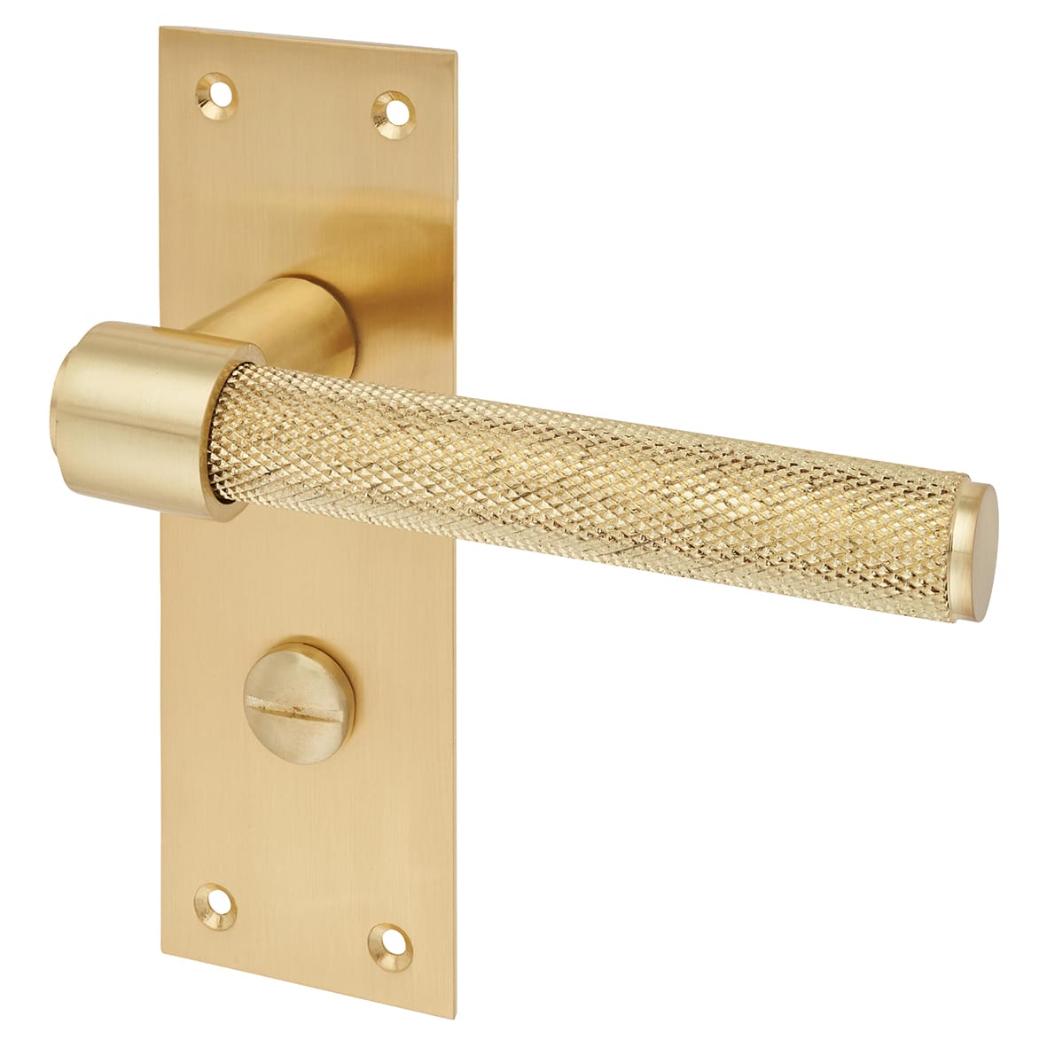 Satin Brass Knurled Bathroom Door Handles - Loxley Range - 150 x 50mm - view 3