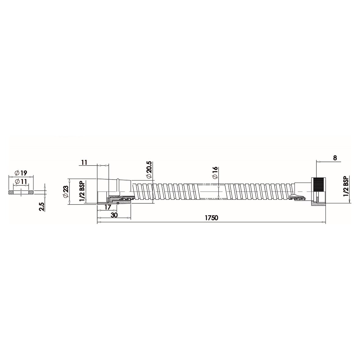 Presion Shower Hose - 1.75m - Stainless Steel - view 2