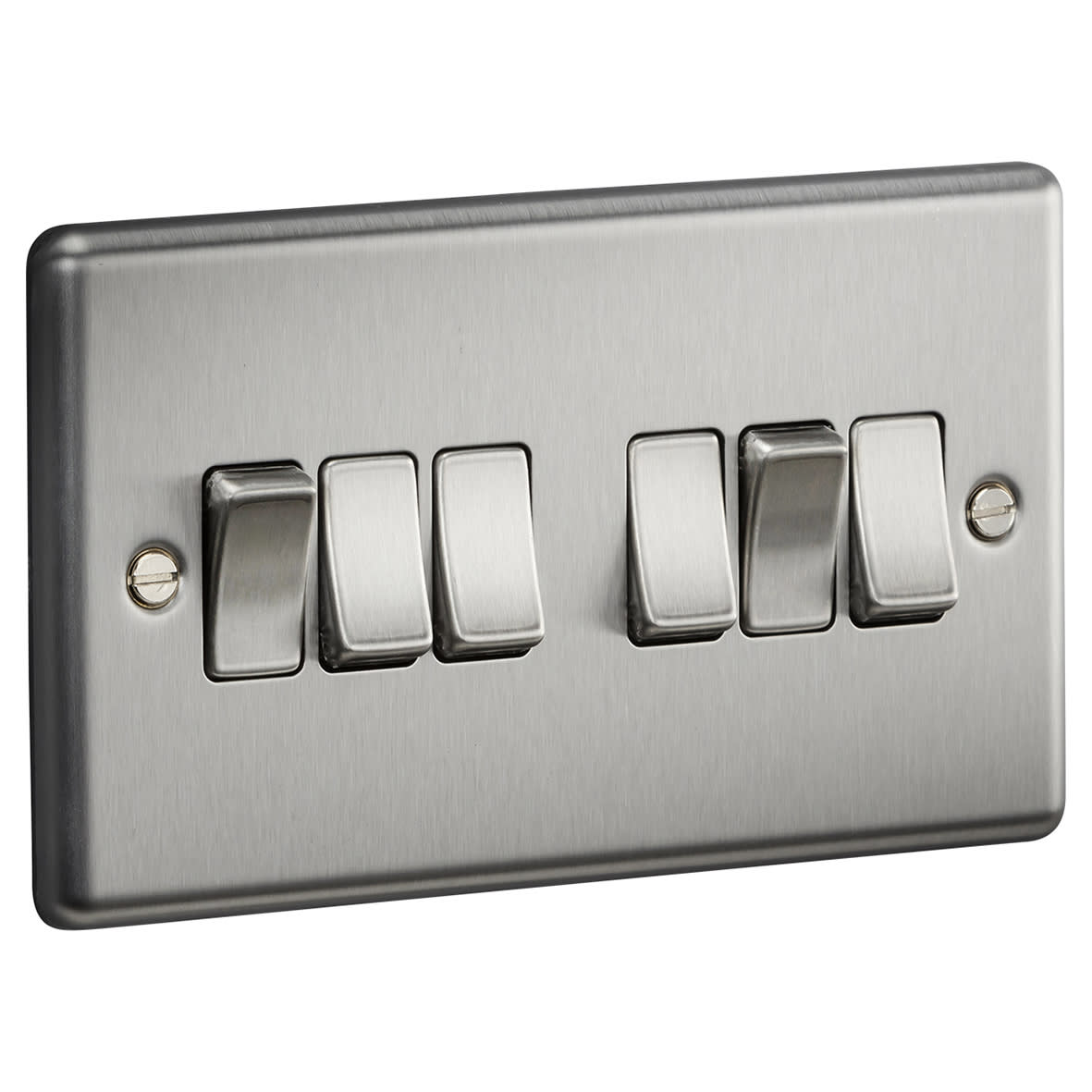 10AX 6 Gang 2 Way Round Edge Light Switch - Brushed Chrome - view 2