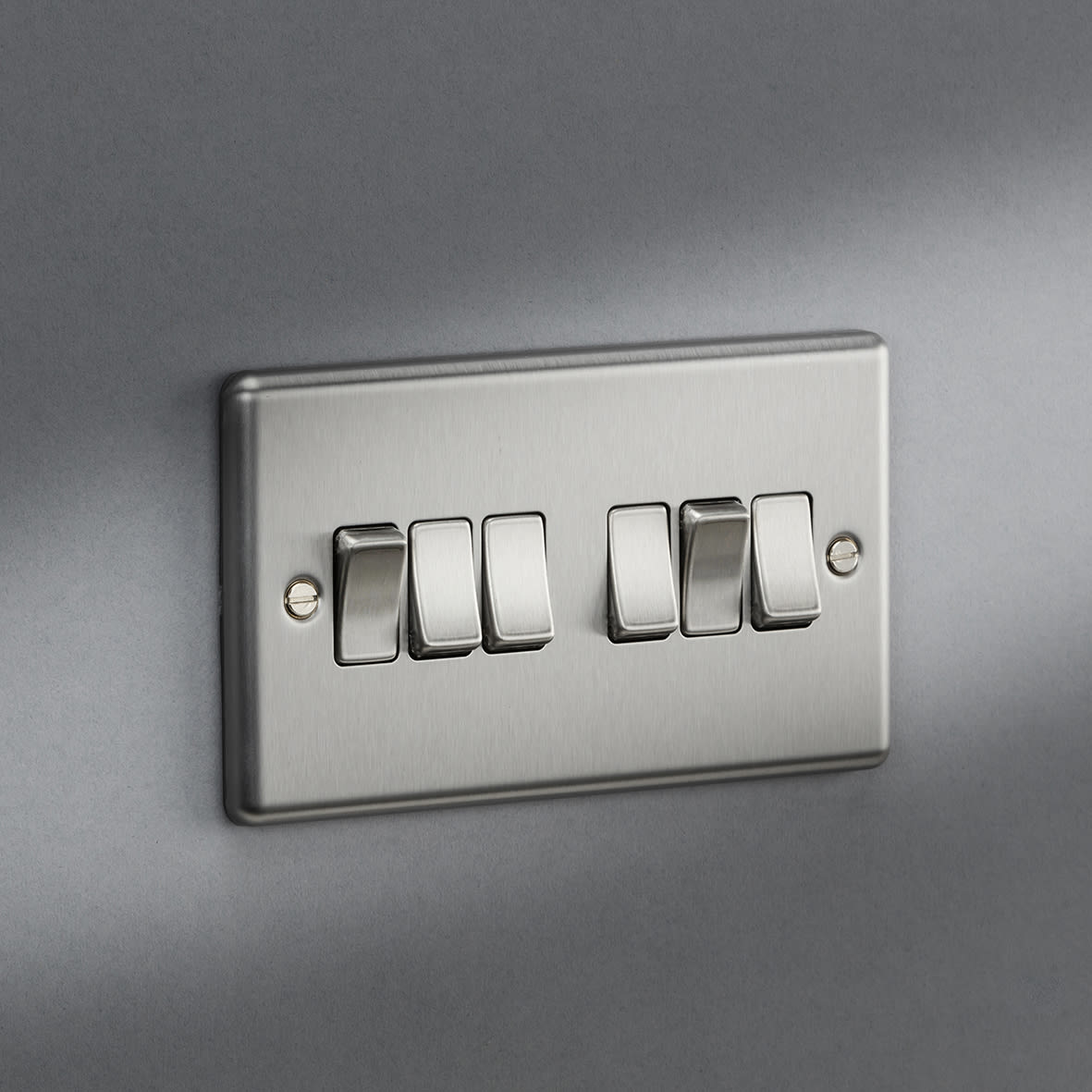 10AX 6 Gang 2 Way Round Edge Light Switch - Brushed Chrome - view 5