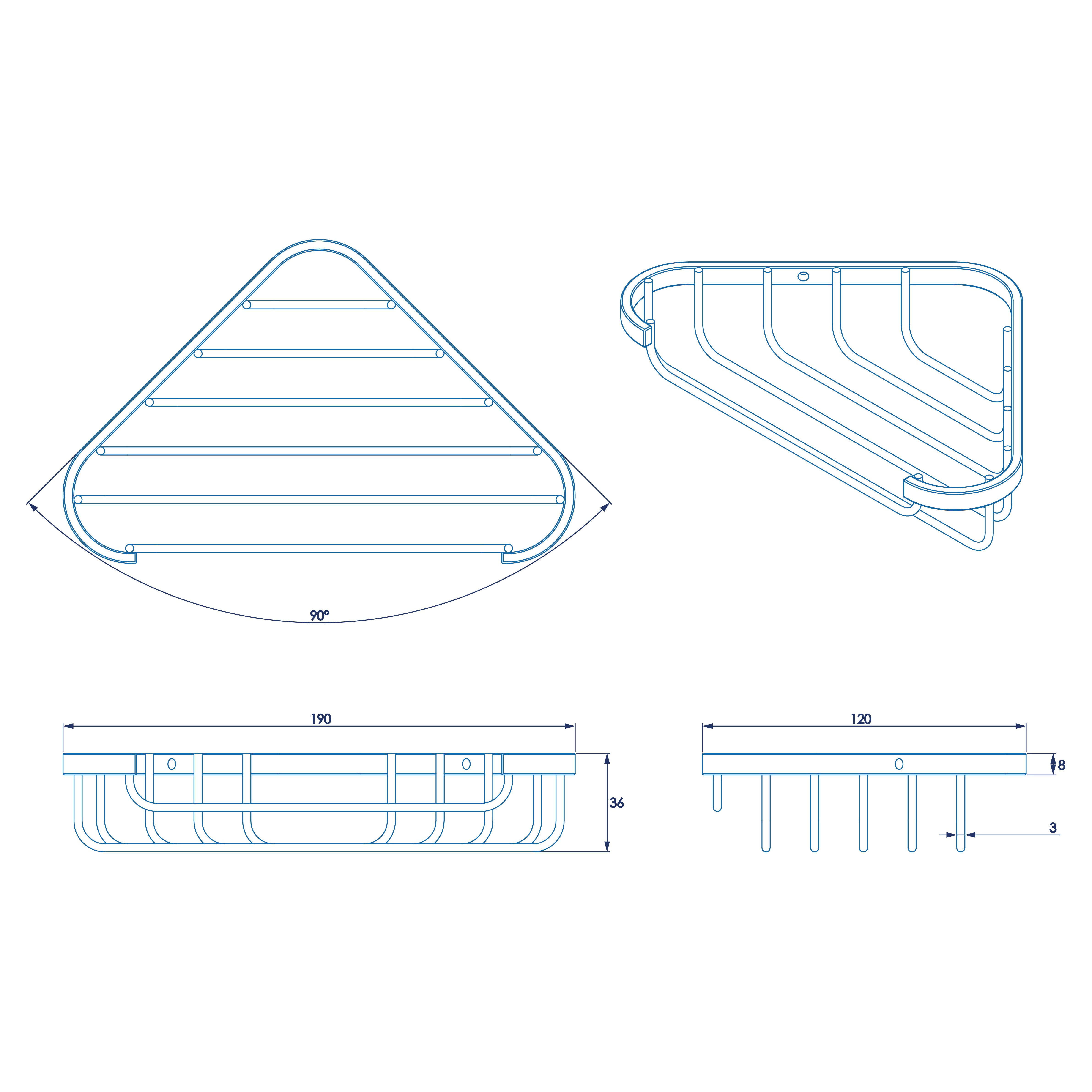 Wirework Small Corner Shower Soap Dish Basket - 40 x 195 x 120mm - Mild Steel - view 7