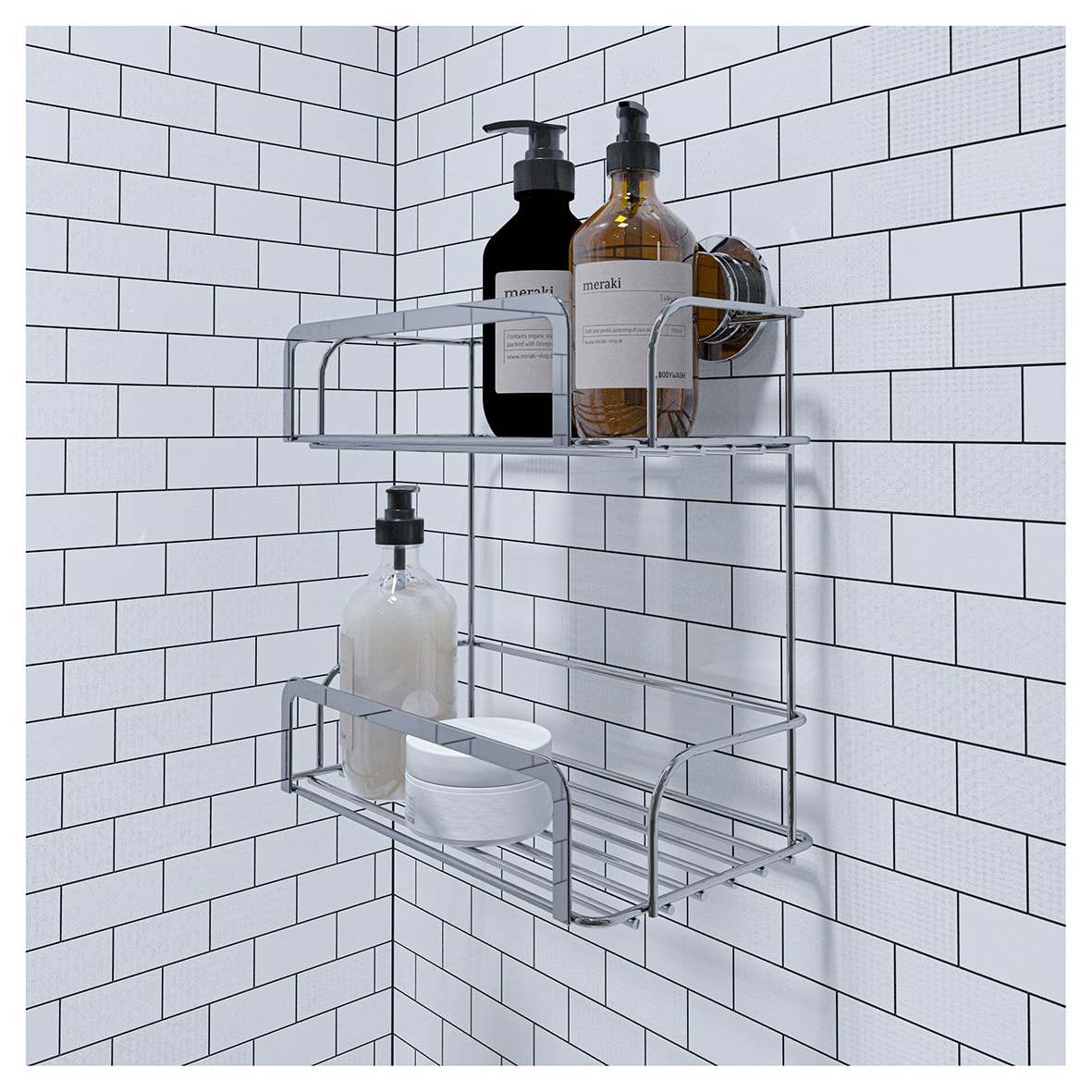 Stick 'N' Lock Cosmetic Shower Basket - Two Tier - 293 x 256 x 148mm - Polished Chrome - view 5