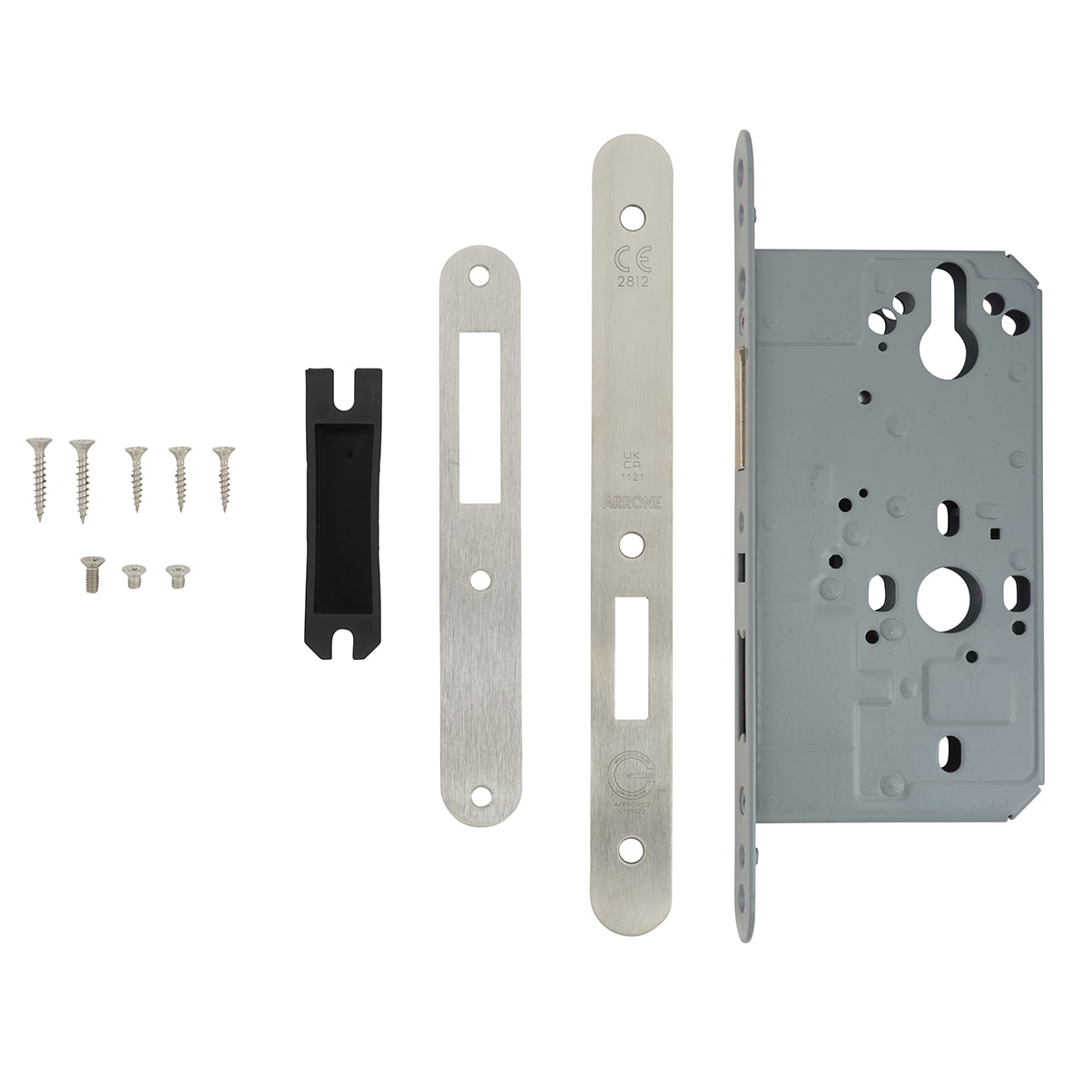 DIN Upright Deadlock - 88mm Case - 60mm Backset - Radius- Satin Stainless Steel - view 2