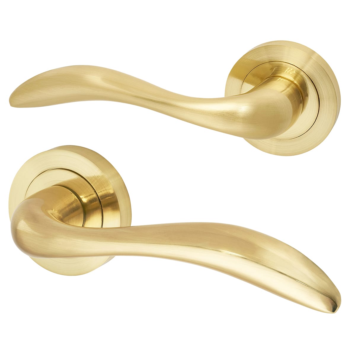 Satin Brass Bathroom Deadbolt Lock Door Handle on Rose Pack - Sussex Ranges - view 2