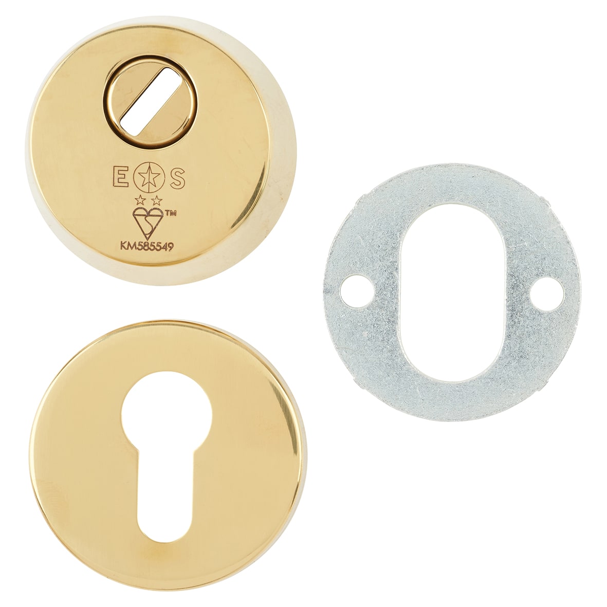 2 Star Security Escutcheon - 54mm Diameter - Euro - PVD Polished Brass - view 2