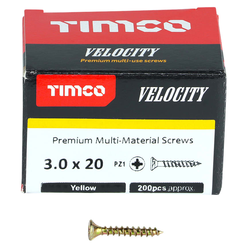 Velocity Pozi Countersunk Wood Screws - 3.0 x 20mm - Yellow Zinc - Pack of 200 - view 3