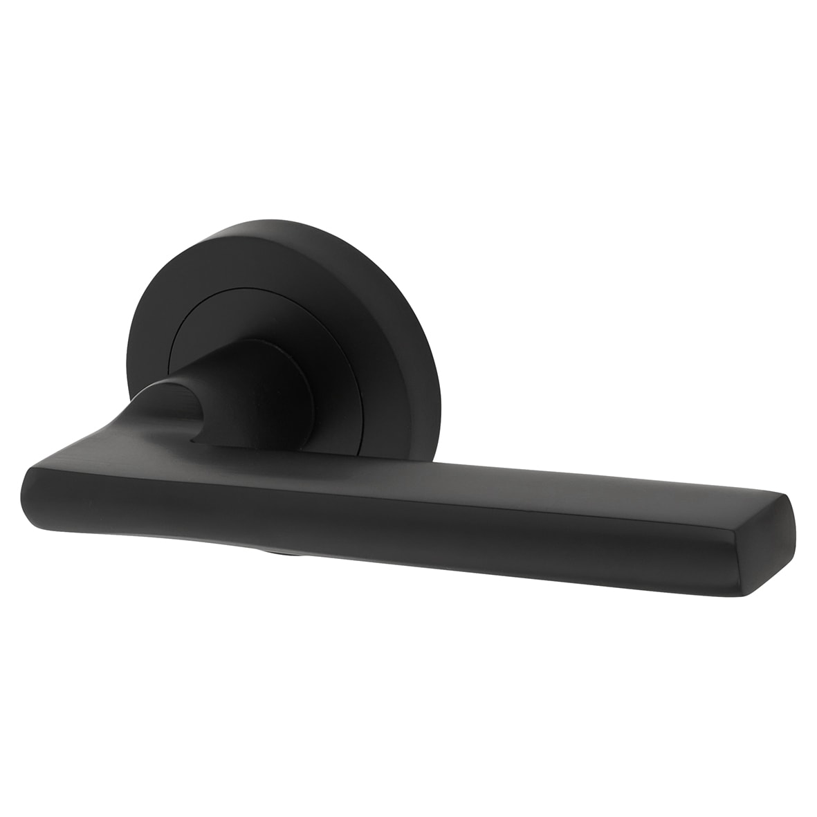 Matt Black Latch Door Handles on Rose Pack - Lexi Range - view 3