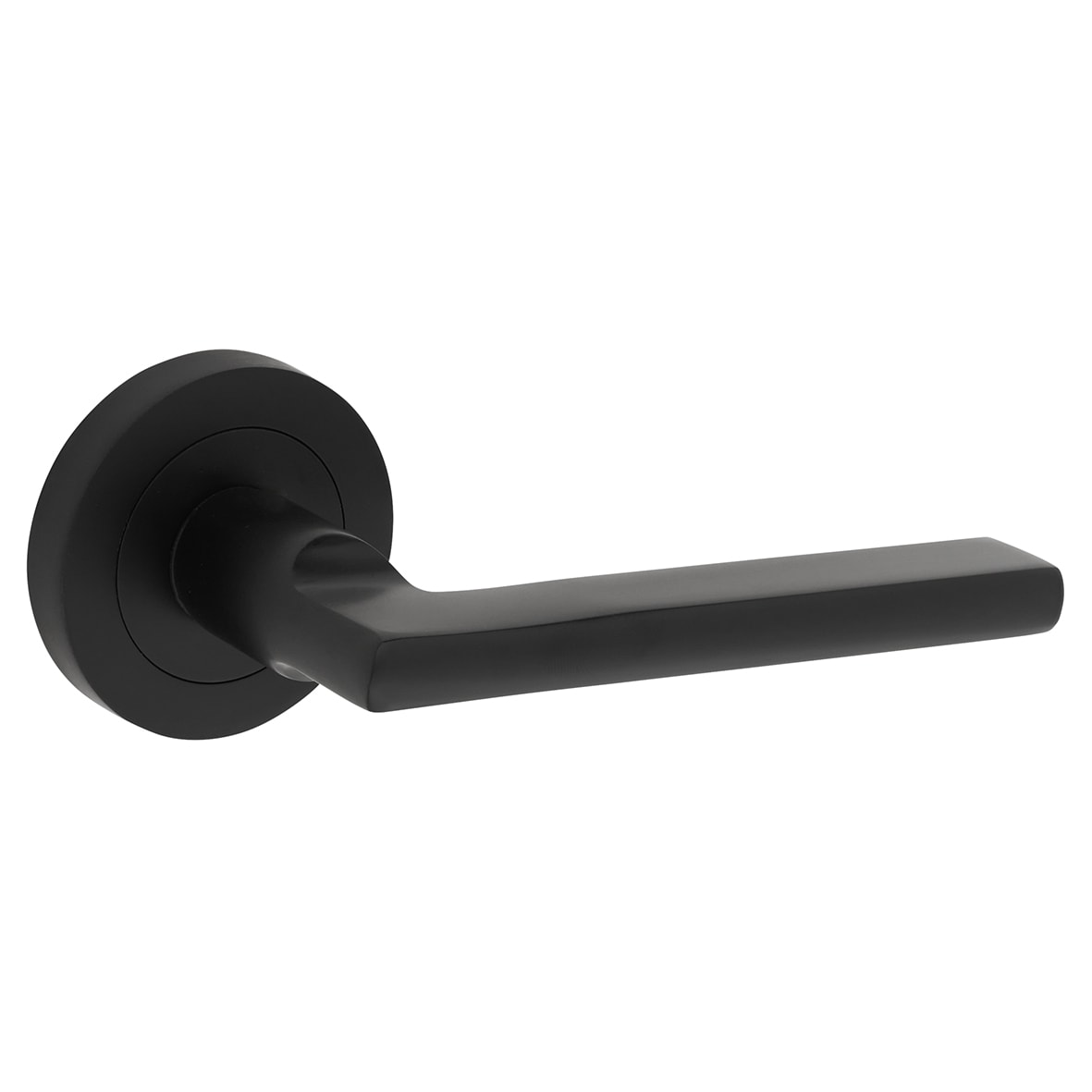Matt Black Latch Door Handles on Rose Pack - Lexi Range - view 4