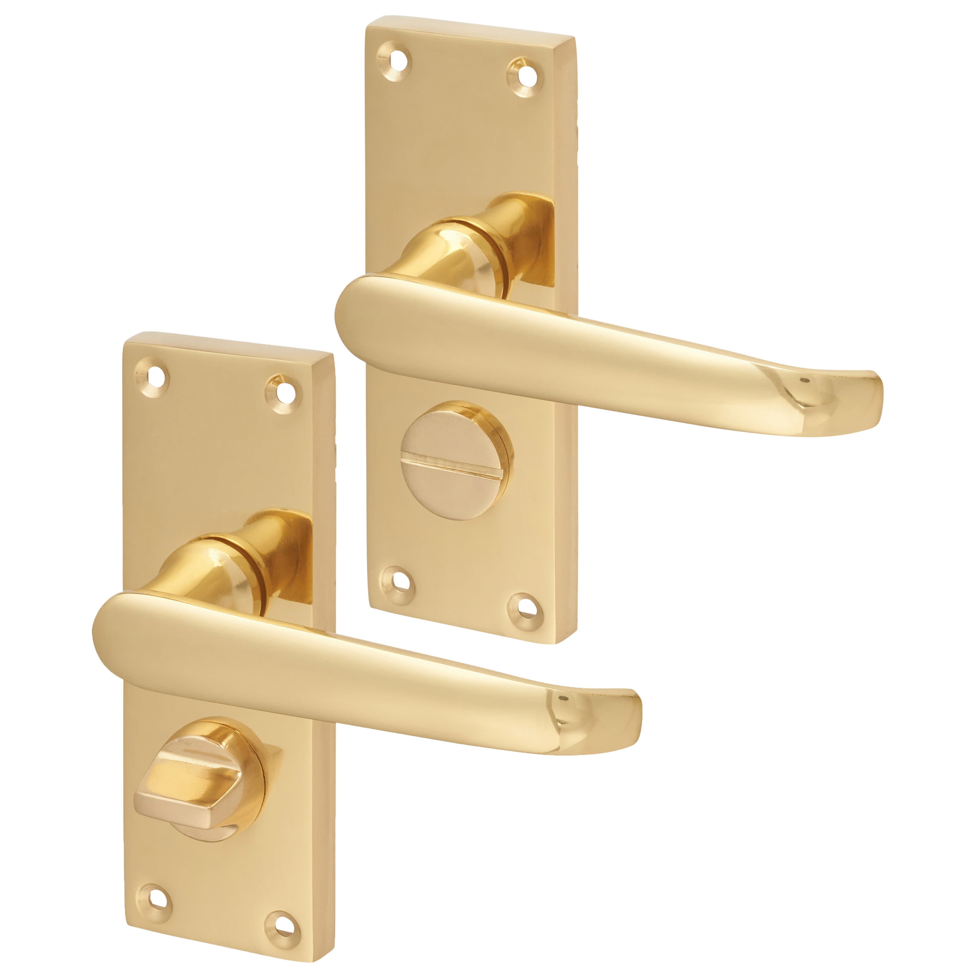 Polished Brass Victorian Straight Privacy Door Handles - Short Plate - 118 x 42mm - view 2