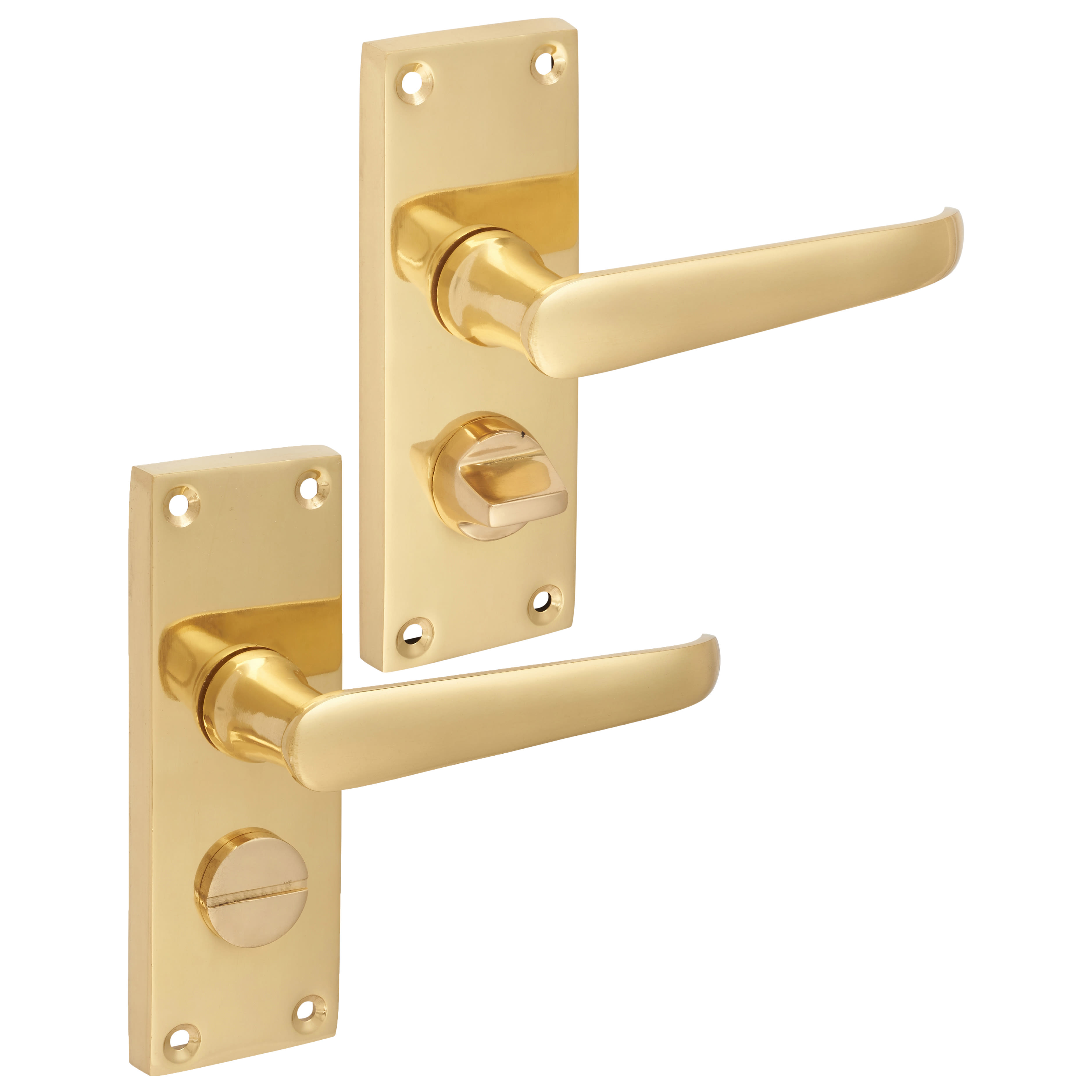 Polished Brass Victorian Straight Privacy Door Handles - Short Plate - 118 x 42mm - view 4