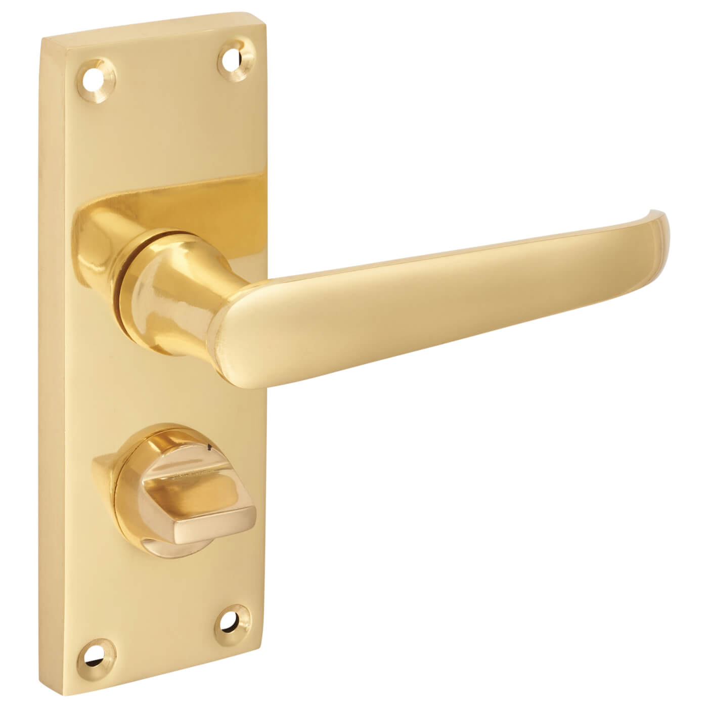 Polished Brass Victorian Straight Privacy Door Handles - Short Plate - 118 x 42mm - view 5