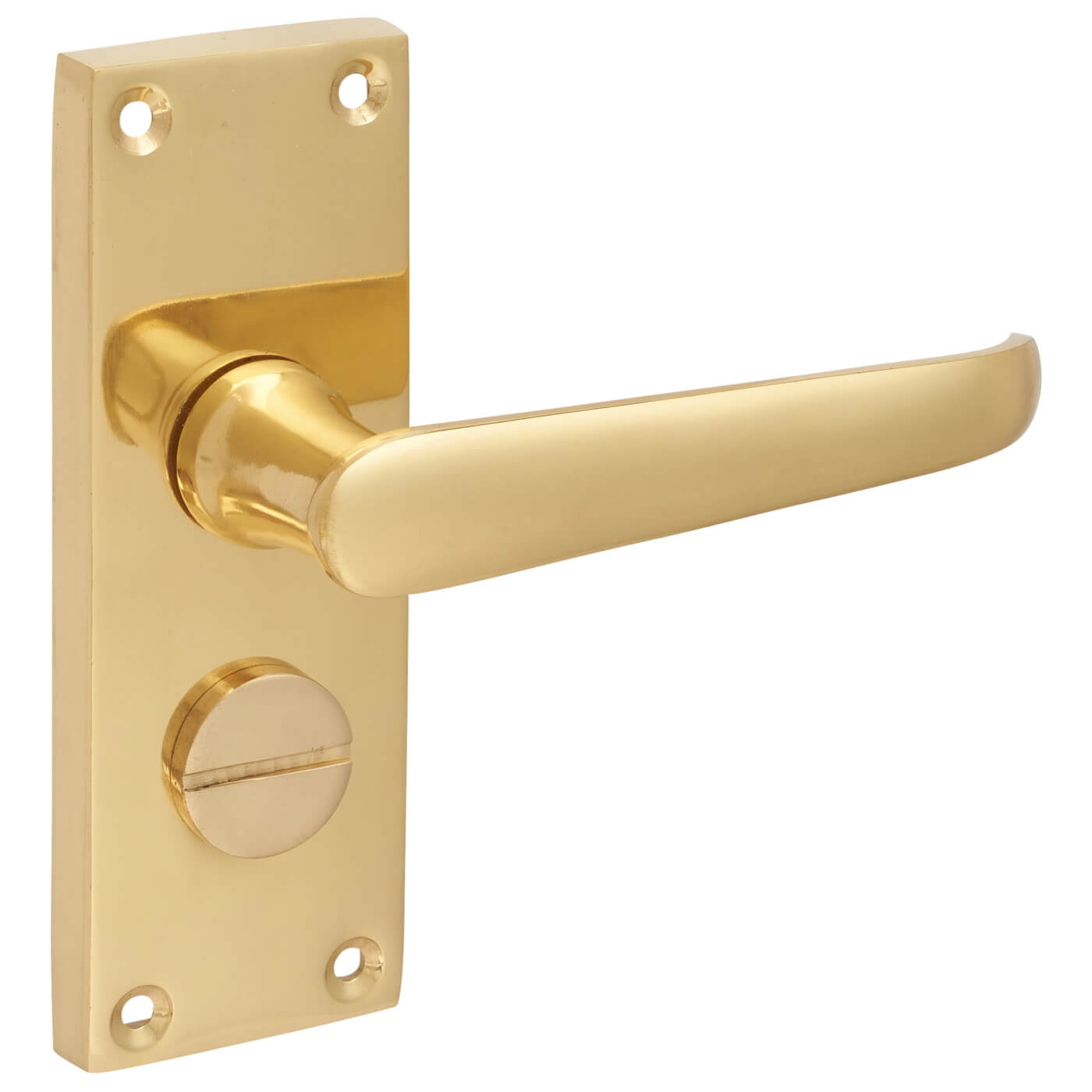 Polished Brass Victorian Straight Privacy Door Handles - Short Plate - 118 x 42mm - view 6