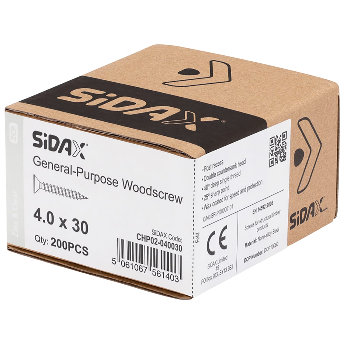 General Purpose Pozi Countersunk Chipboard Wood Screws - 4.0 x 30mm - Zinc Plated - Pk of 200 - view 2
