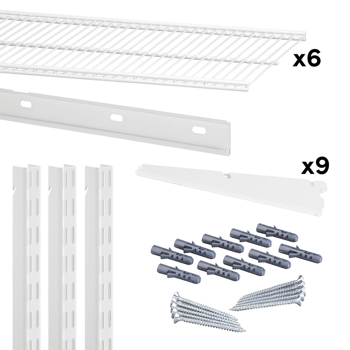 Wardrobe & Storage Starter Kit - 2 Bay, 6 Ventilated Wire Shelf - 936 x 1532 x 320mm - White - view 3