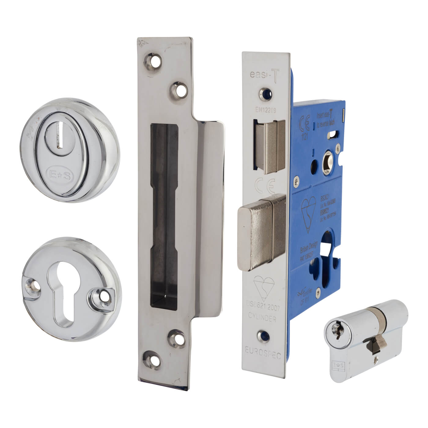 Bolt Through Euro Sashlock & Dbl Cylinder - 65mm Case - 44mm Backset - Square - Pol Stainless - view 2