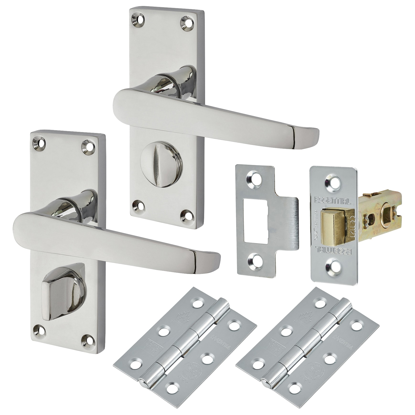 Polished Chrome Budget Straight Privacy Door Handles Pack - Short Plate - view 2