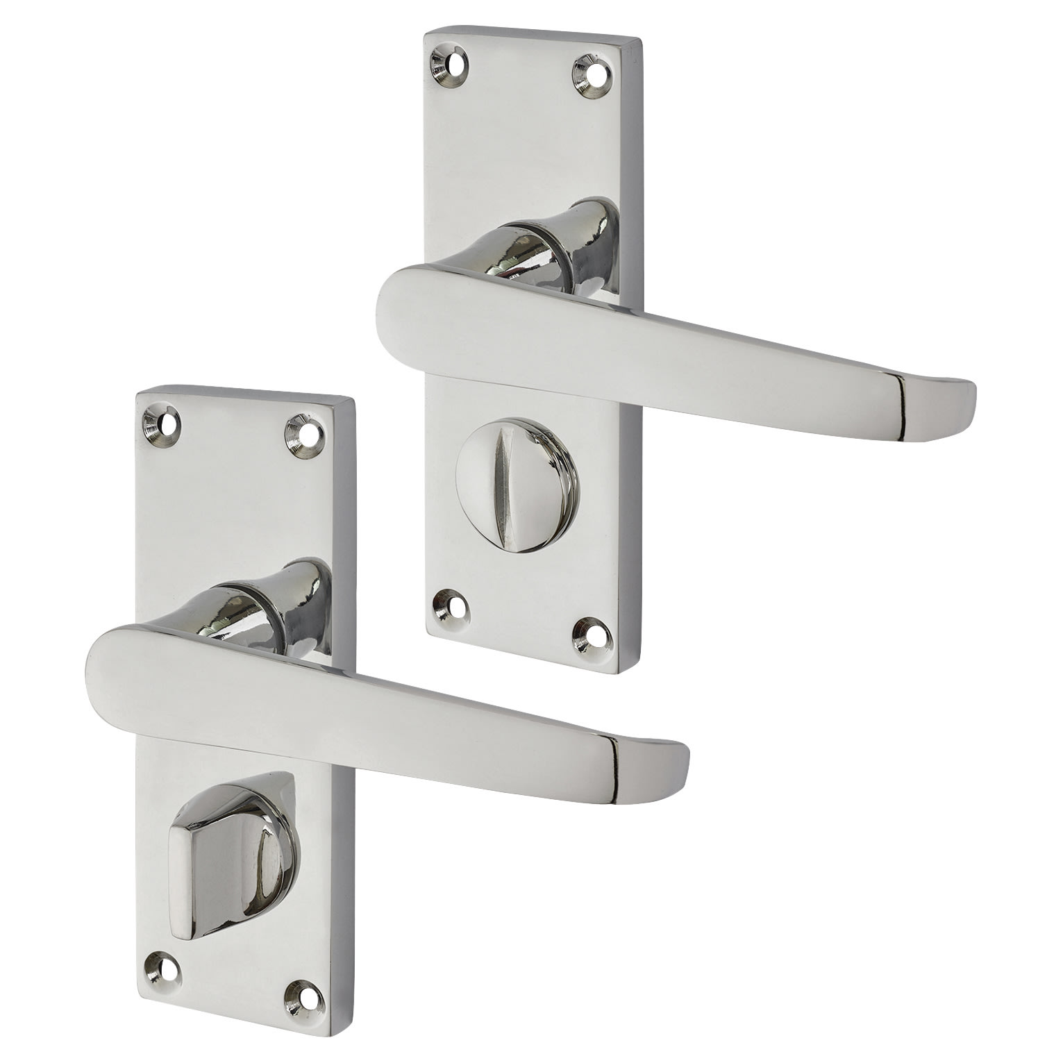 Polished Chrome Budget Straight Privacy Door Handles Pack - Short Plate - view 3