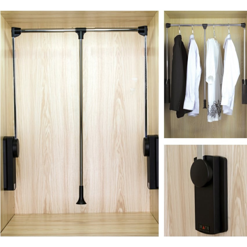 Heavy Duty Double Pull Down Soft Close Wardrobe Rail Lift - 950-1270mm - Max 18kg - Black/Chrome - view 4
