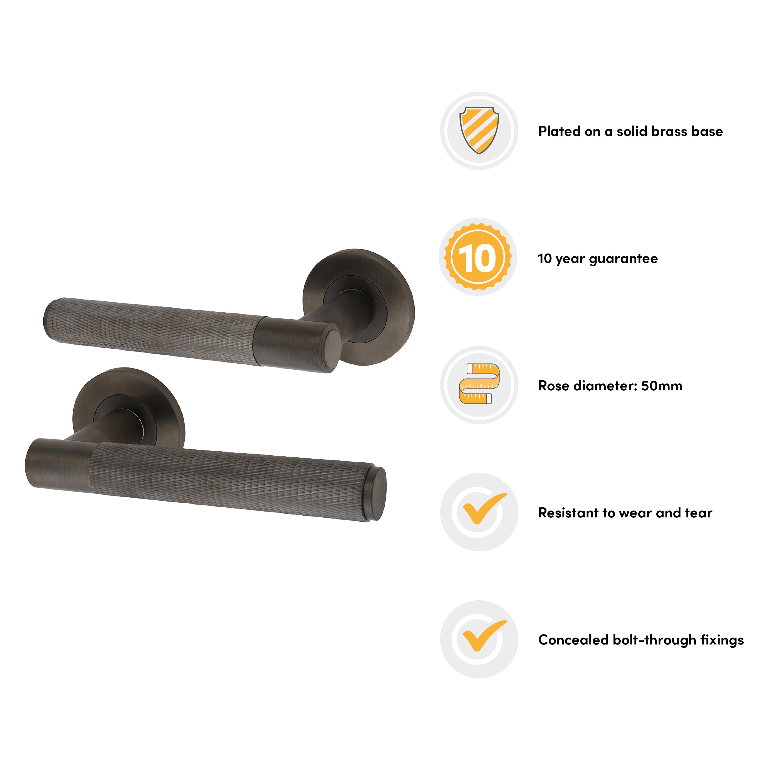 Dark Bronze Knurled Door Handles on Round Rose - Spitfire Range - view 2