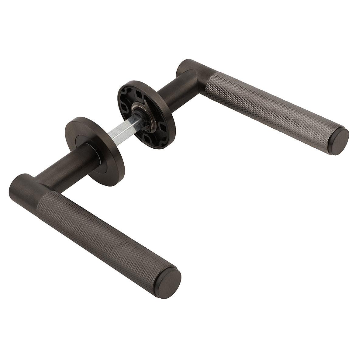 Dark Bronze Knurled Door Handles on Round Rose - Spitfire Range - view 5