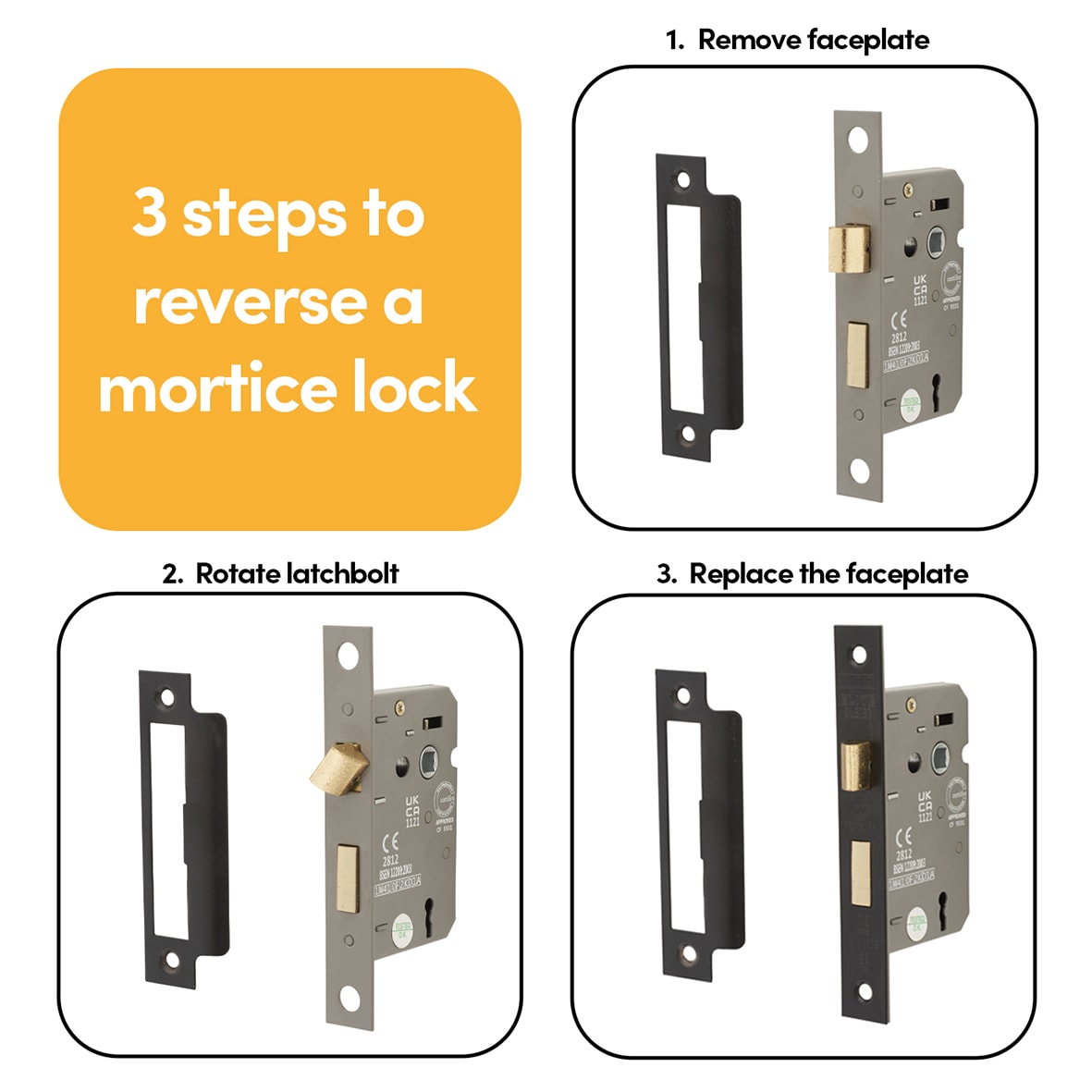 Bolt Through 3 Lever Sashlock - 63mm Case - 44mm Backset - Matt Black - view 5
