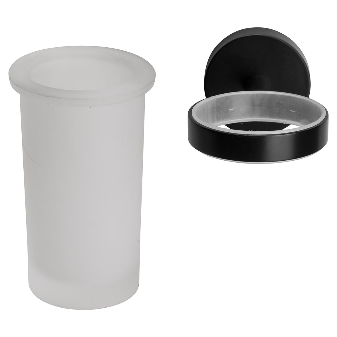 Epsom Flexi-Fix Frosted Glass Tumbler & Holder - 97 x 67.5 x 107.5mm - Matt Black - view 5