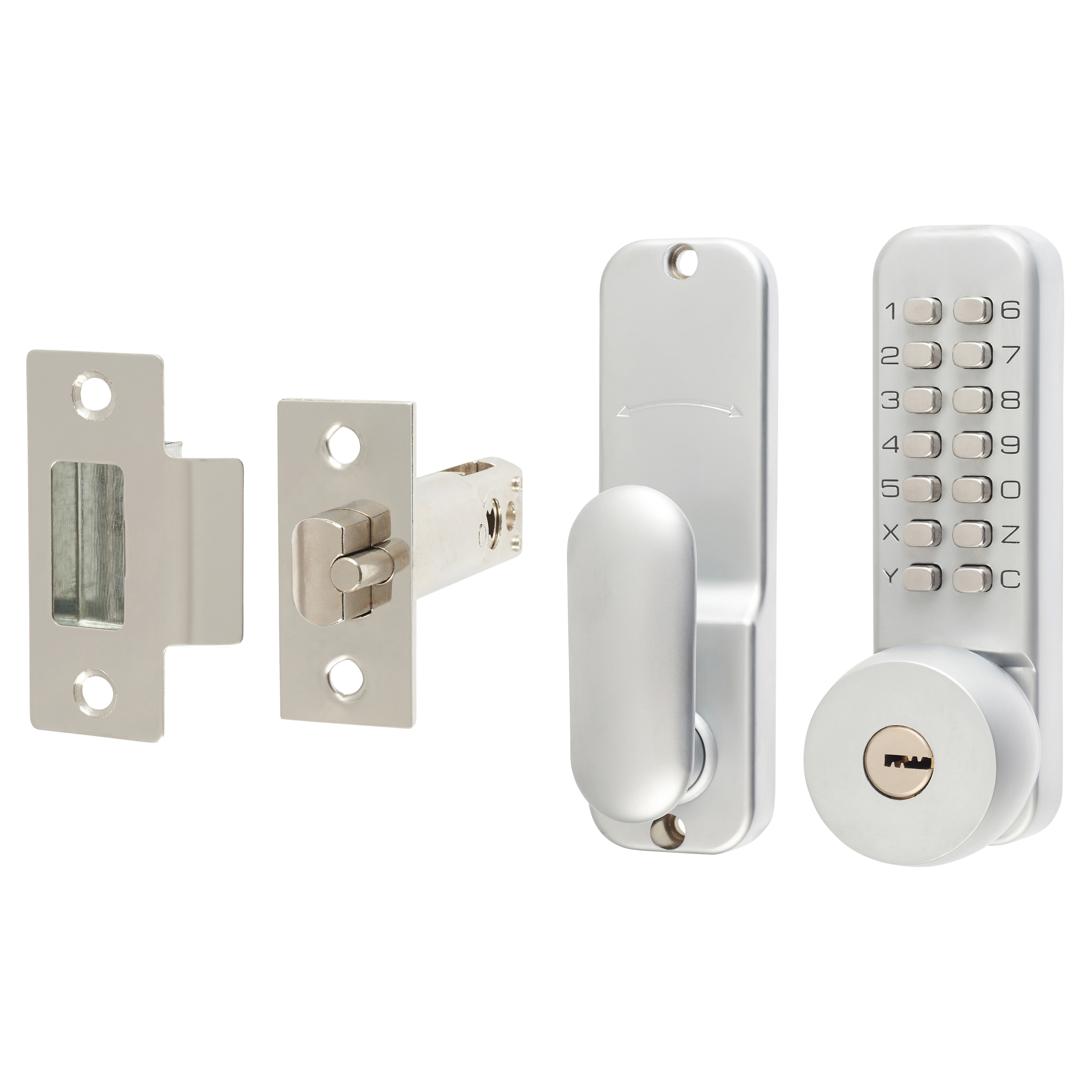Push Button Code Lock and Tubular Latch with Key Override - Holdback Option - Stainless Steel - view 2