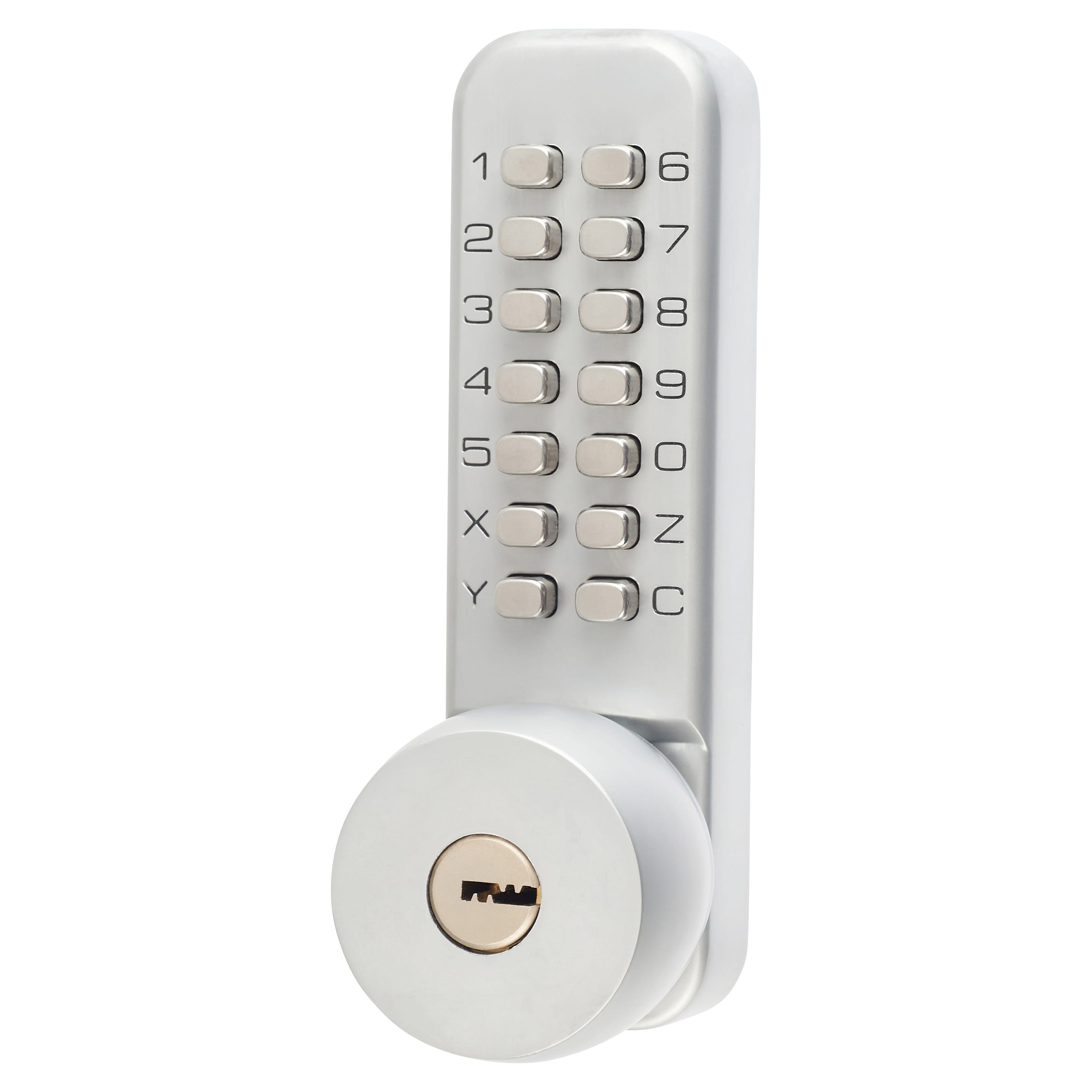 Push Button Code Lock and Tubular Latch with Key Override - Holdback Option - Stainless Steel - view 3