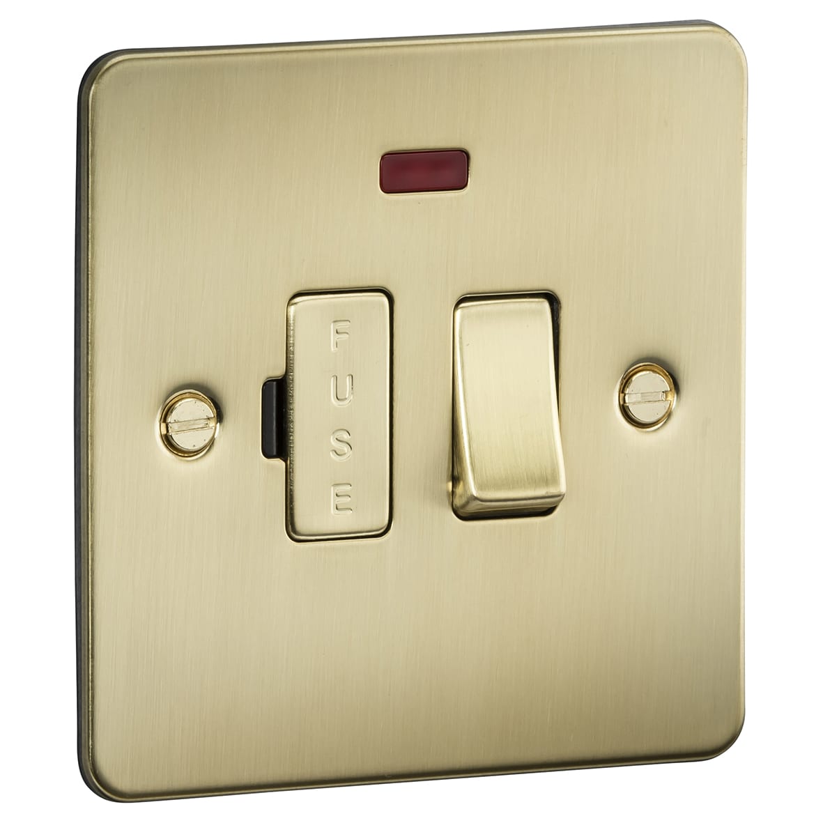 13A 1 Gang Flat Plate Switched Fused Spur with Neon - Brushed Brass - view 2