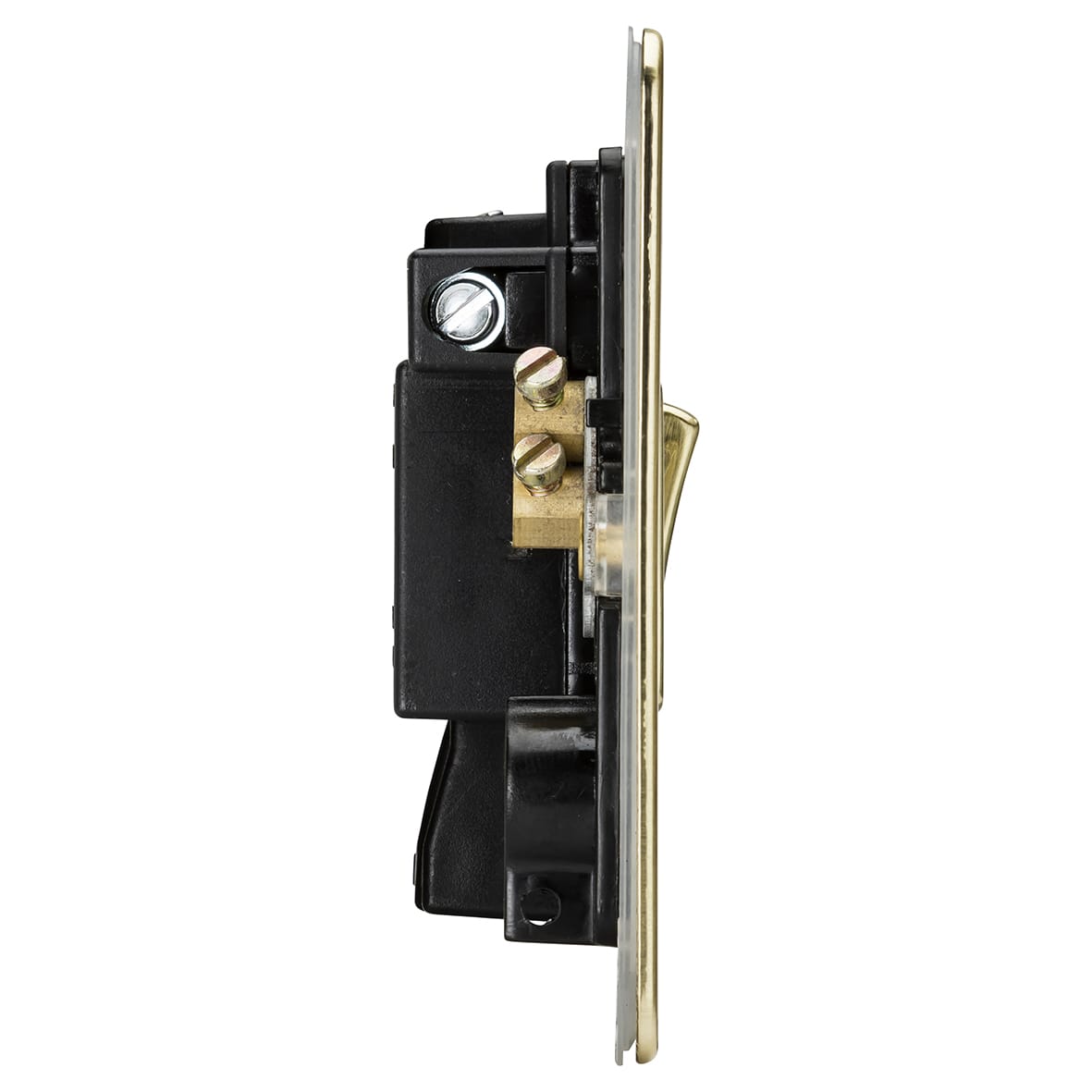 13A 1 Gang Flat Plate Switched Fused Spur with Neon - Brushed Brass - view 3