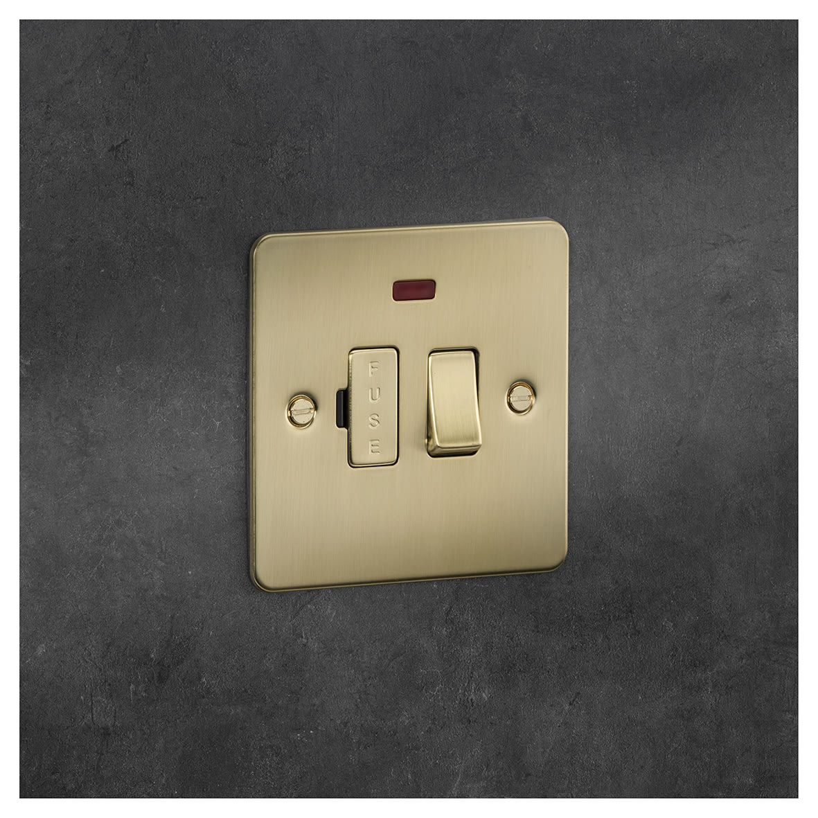 13A 1 Gang Flat Plate Switched Fused Spur with Neon - Brushed Brass - view 5