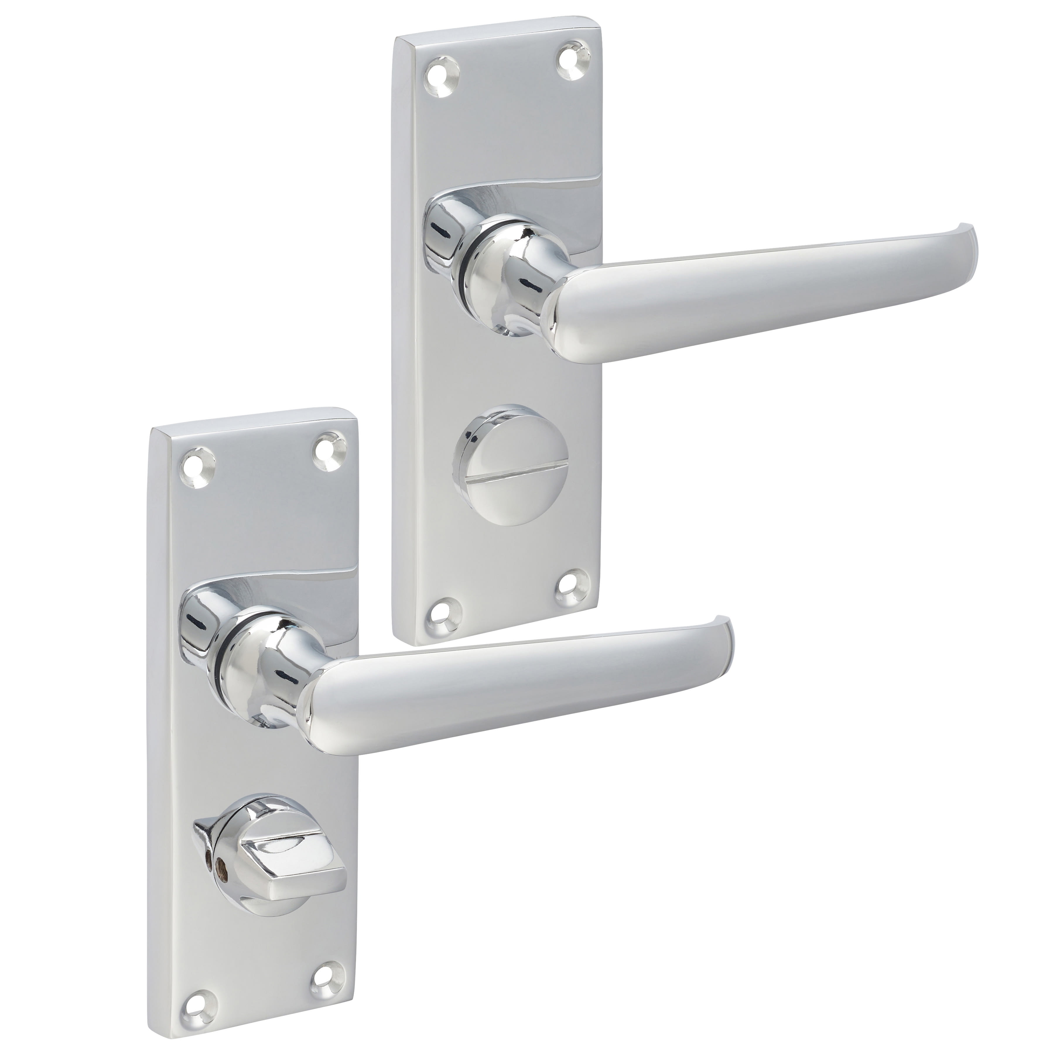 Polished Chrome Victorian Straight Privacy Latch Door Handles Pack - Short Plate - view 3