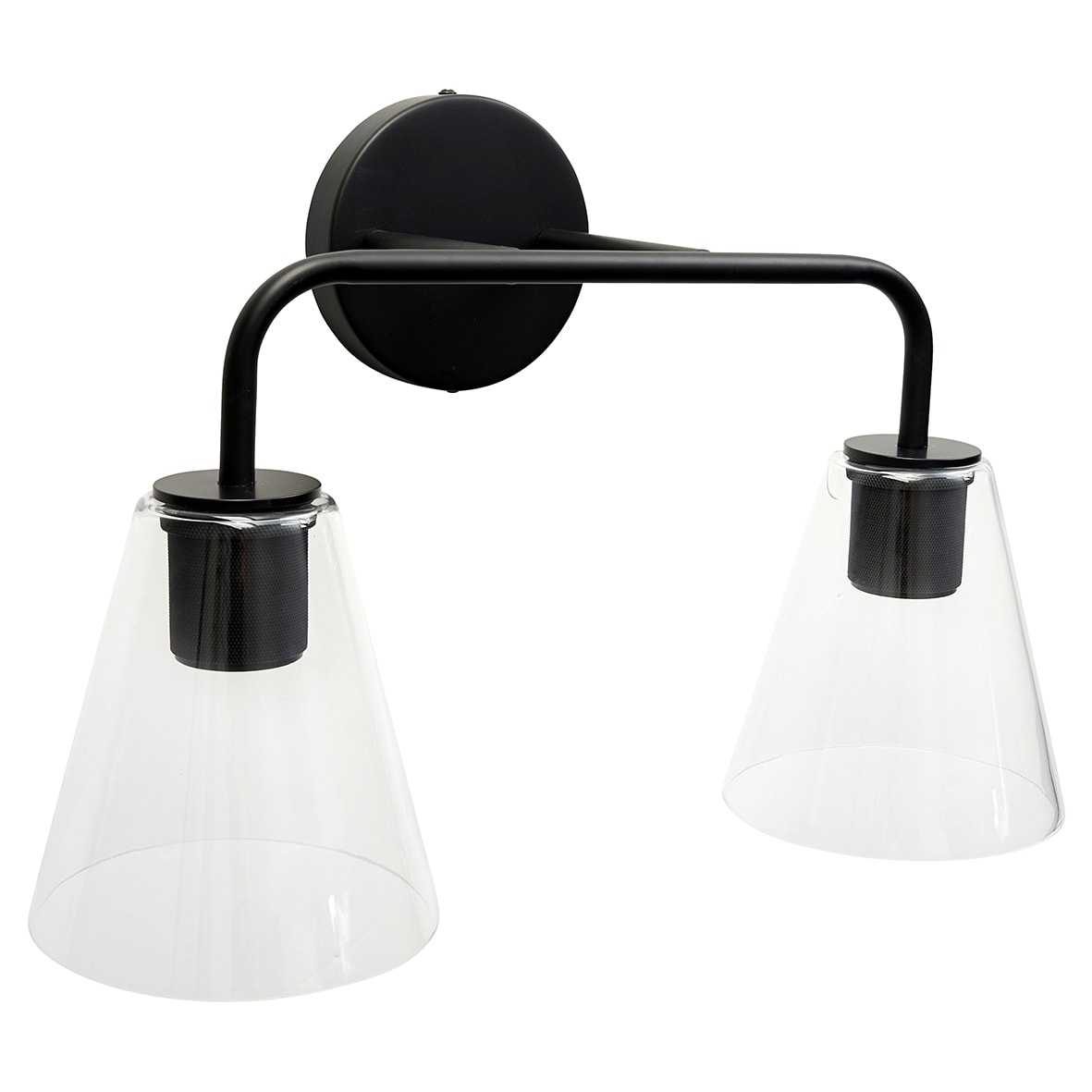 Sabana Knurled 2 Light Indoor Wall Light - Matt Black Fittings & Hooded Clear Glass Shades - view 3
