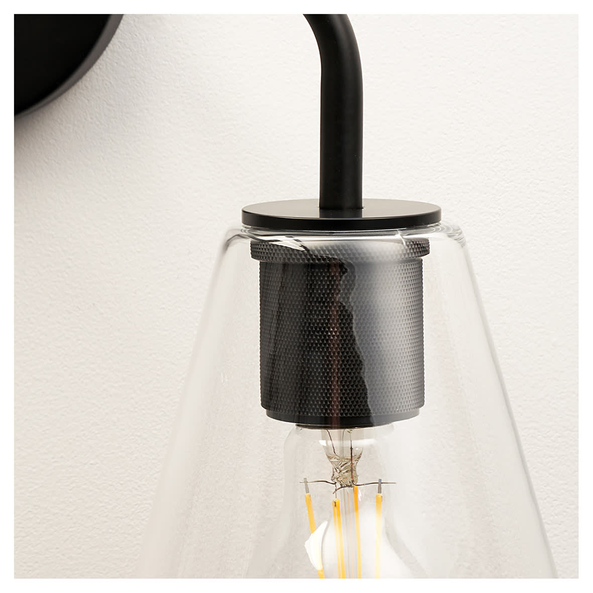Sabana Knurled 2 Light Indoor Wall Light - Matt Black Fittings & Hooded Clear Glass Shades - view 4