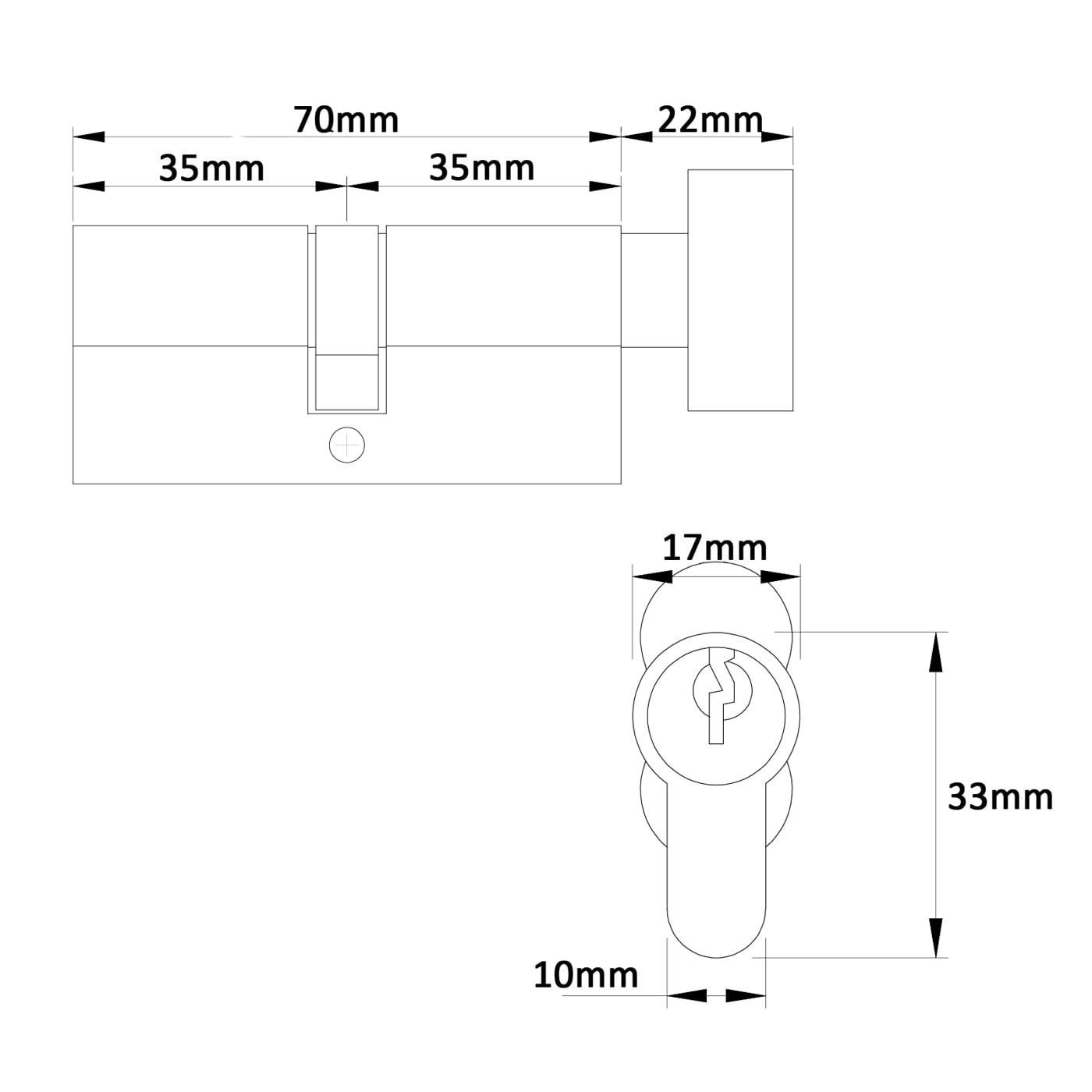 5 Pin 70mm Euro Thumbturn Cylinder - 35mm Turn + 35mm - Pol Nickel - Keyed to Differ - view 2